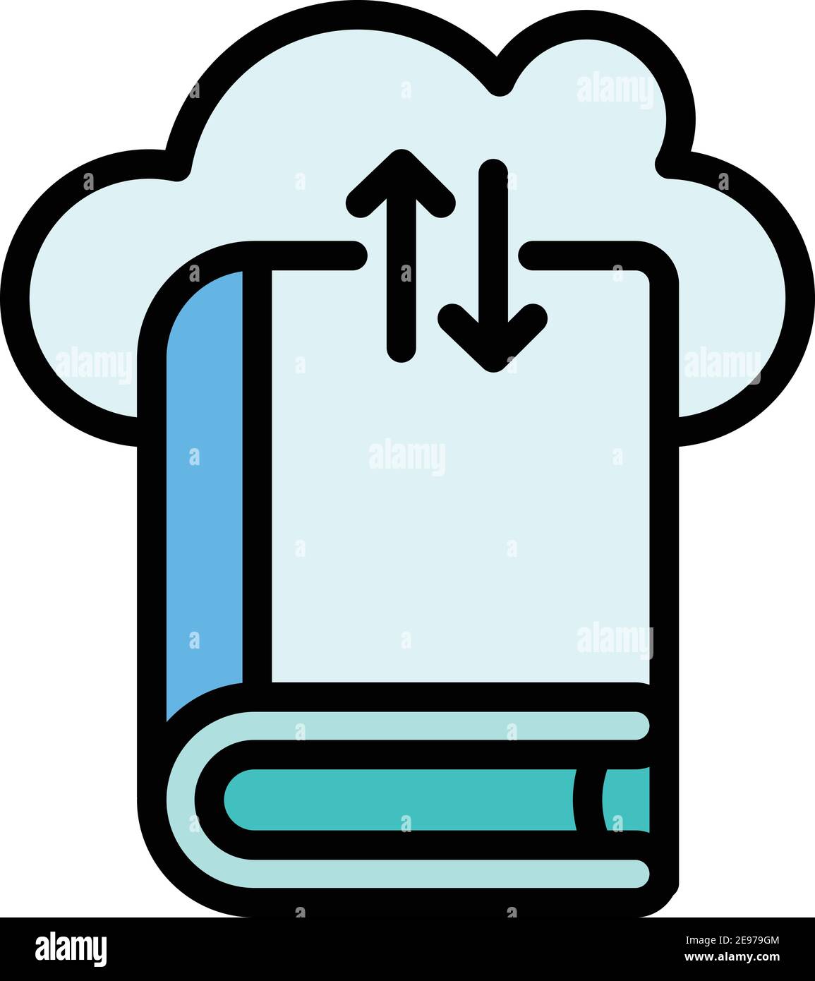 Interactive learning cloud book icon. Outline interactive learning cloud book vector icon for web design isolated on white background Stock Vector