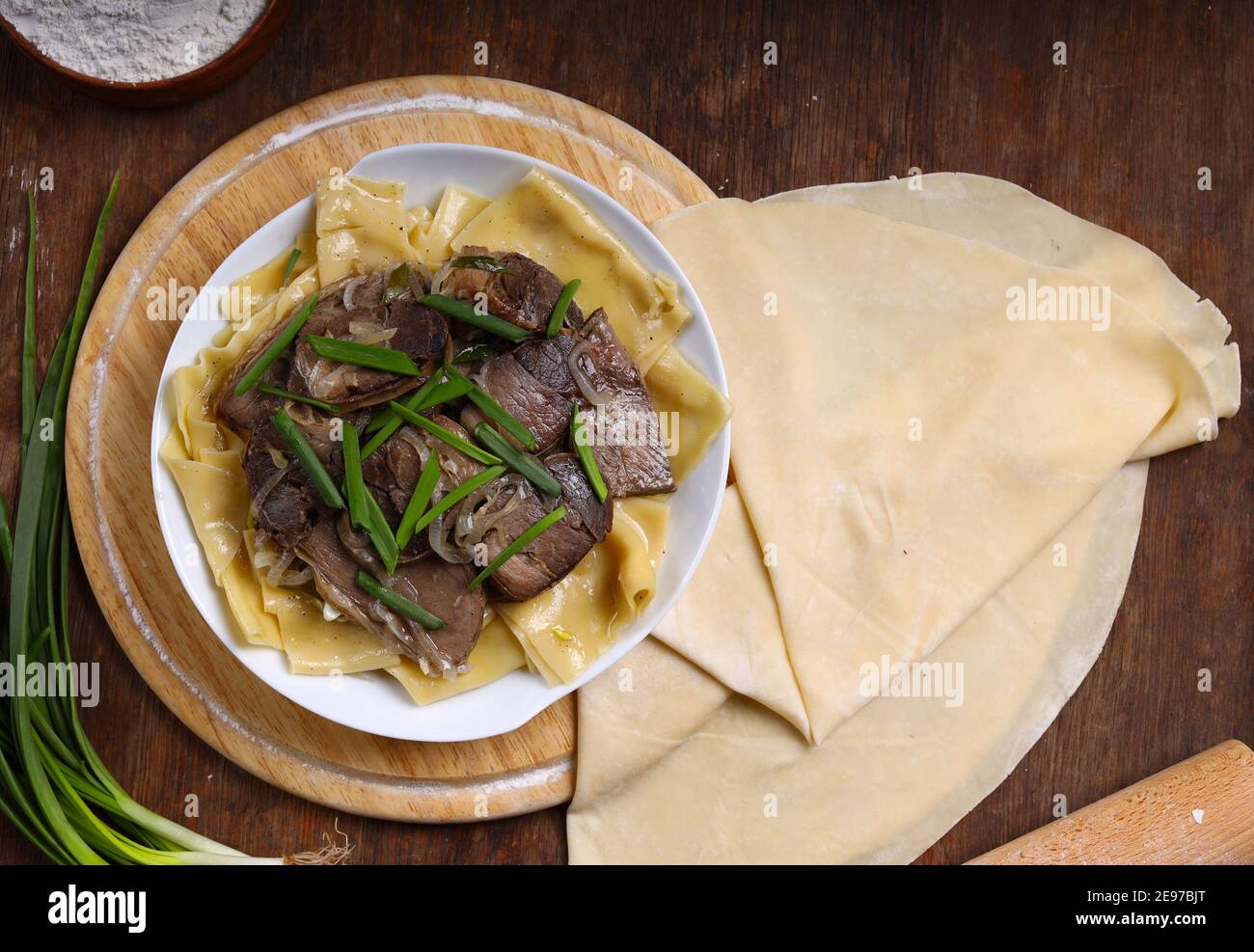 Asian Kazakh national dish beshbarmak Stock Photo - Alamy