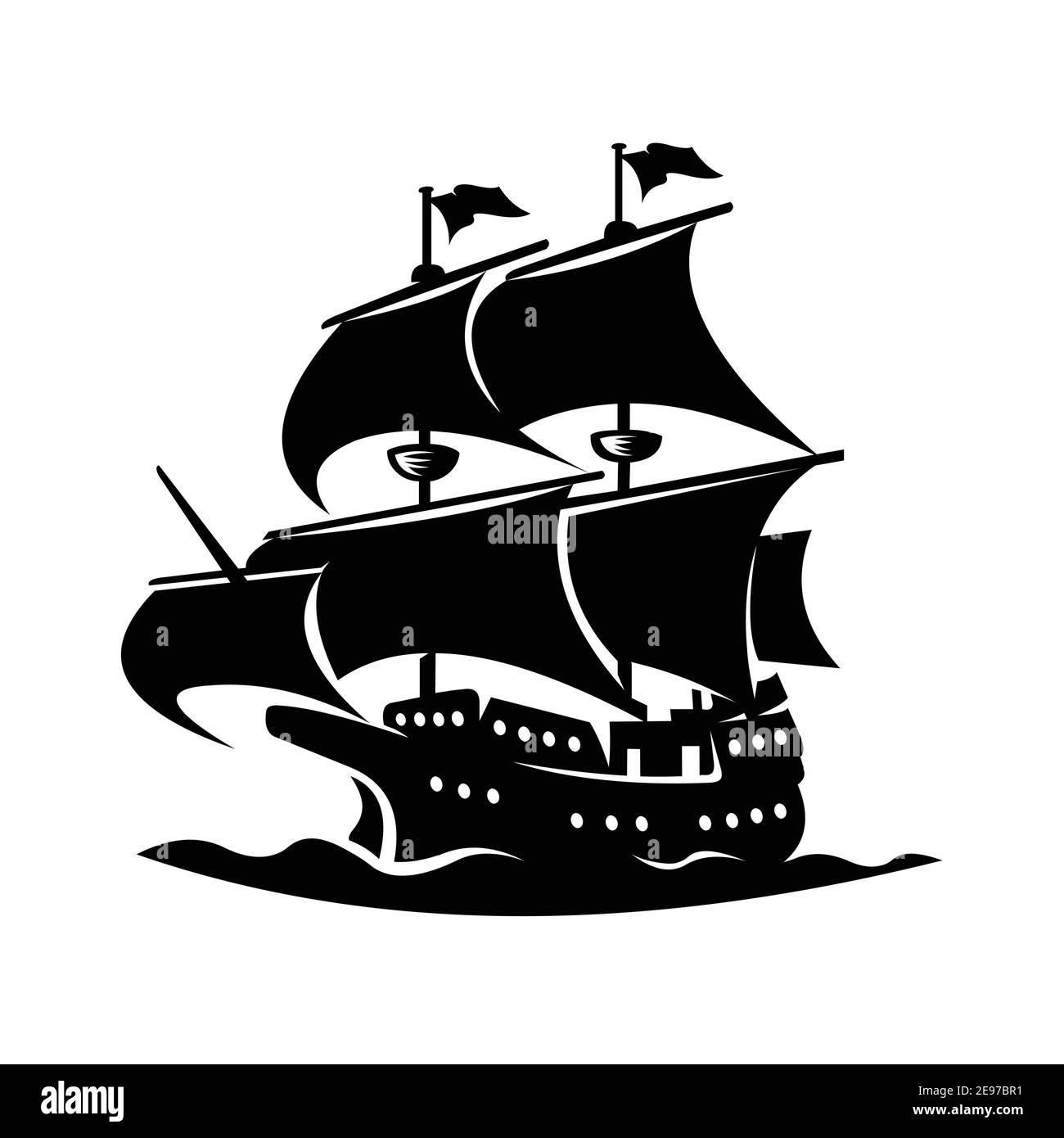 Vintage sea ship design element for poster card vector image isolated