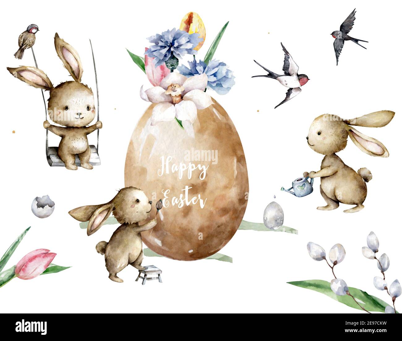 Cute easter bunny, rabbit painting an easter egg Stock Photo Alamy