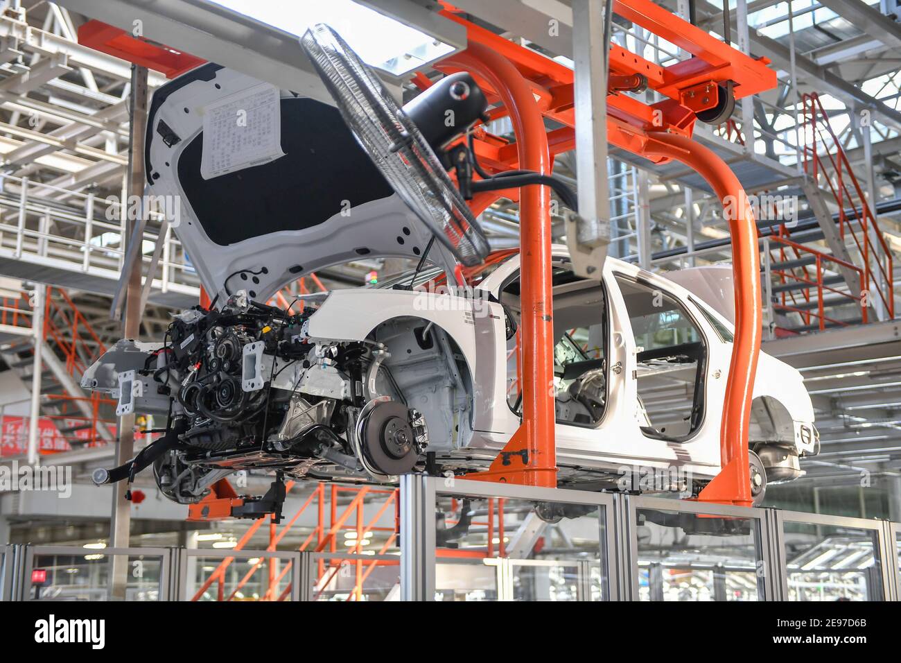 Changchun, China's Jilin Province. 5th Jan, 2021. A half-finished car is seen at the general assembly workshop of the Changchun production base under the FAW-Volkswagen Automotive Co., Ltd. (FAW-VW) in Changchun, northeast China's Jilin Province, Jan. 5, 2021. Recent data released by FAW-VW showed that the company sold 241,587 complete vehicles (including imported Audi cars) in January this year, a year-on-year growth of 27.7 percent. Credit: Zhang Nan/Xinhua/Alamy Live News Stock Photo