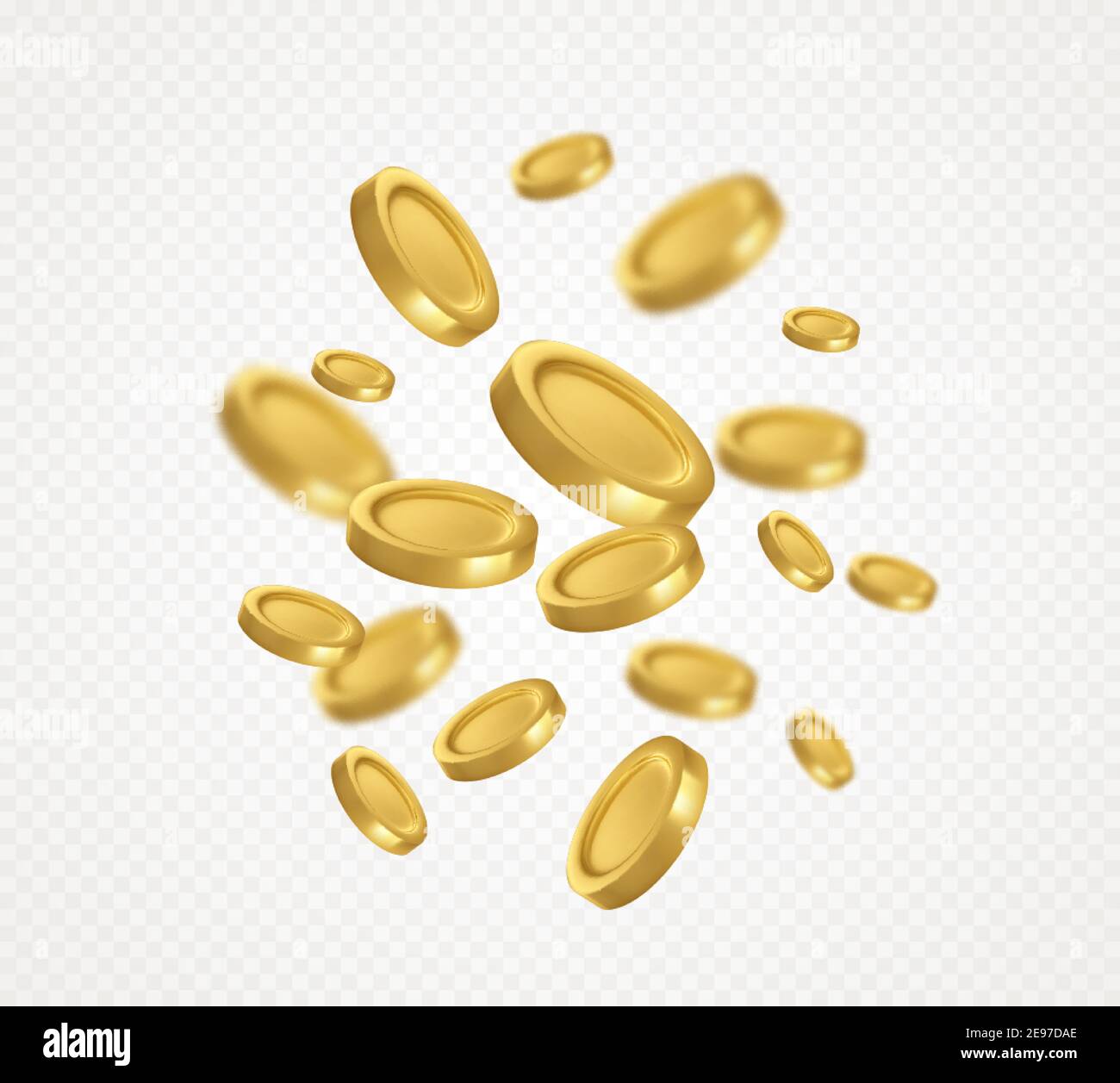 Flying golden coins isolated on white transparent background. Vector ...