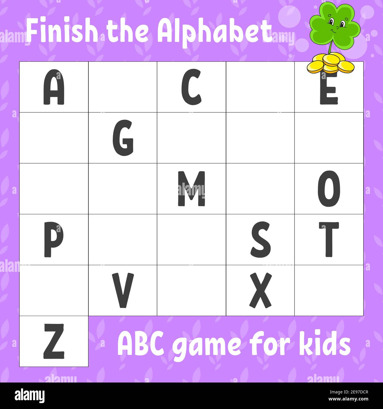 Finish the alphabet. ABC game for kids. Education developing worksheet. Learning game for kids