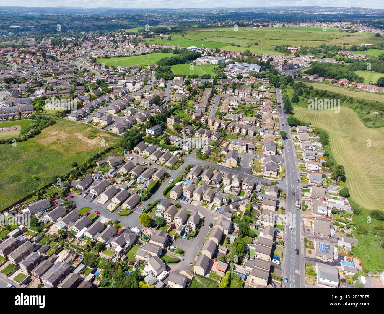 Aerial photo of the town of Batley in Yorkshire UK, showing a typical
