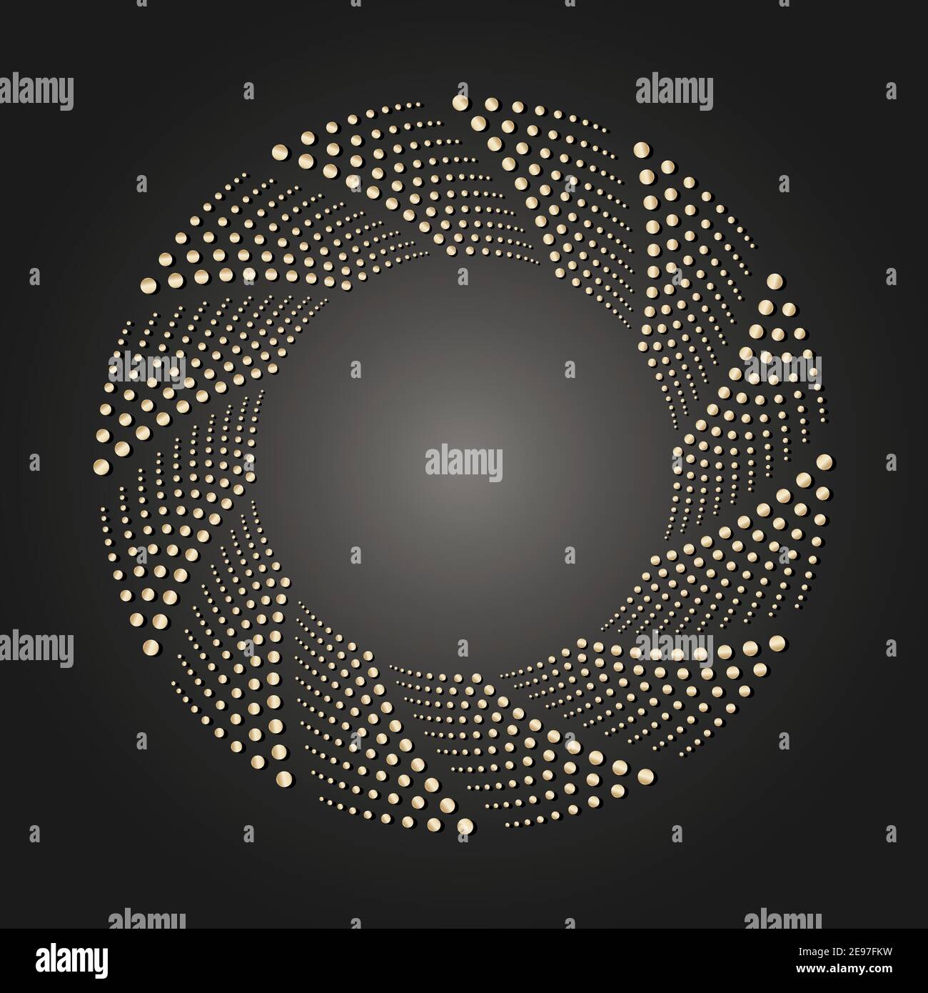 Golden frame with lace ornament in circle on black background. Art deco. Luxury gold round mandala, hand draw design. Ethnic motif. Abstract vector Stock Vector