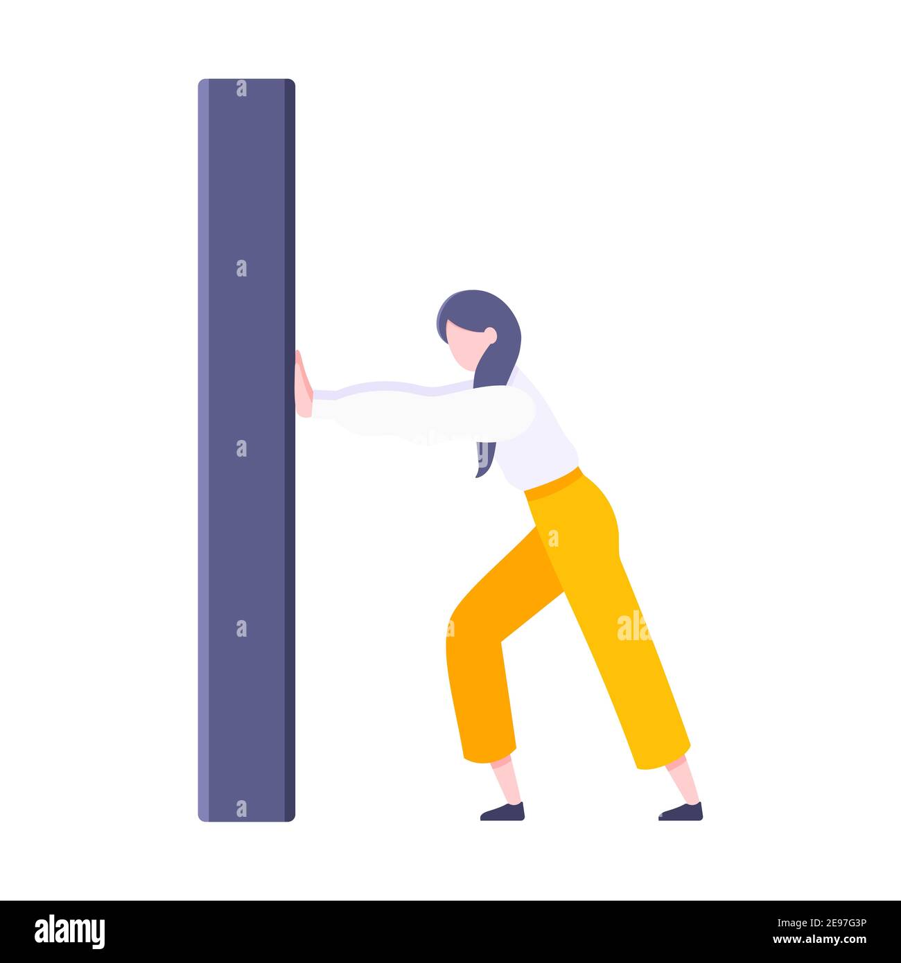 Adult young woman pushing the wall. Problem solution or business