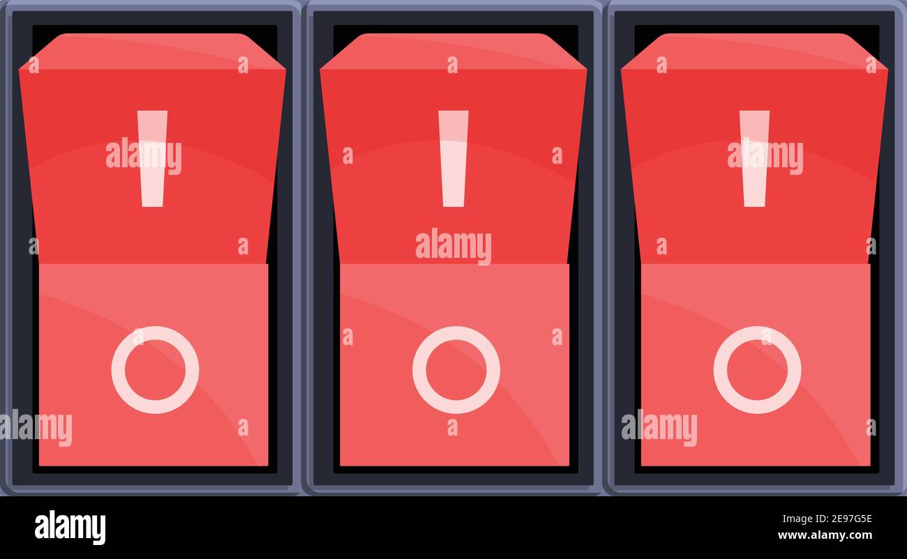 Red button breaker switch icon. Cartoon of red button breaker switch