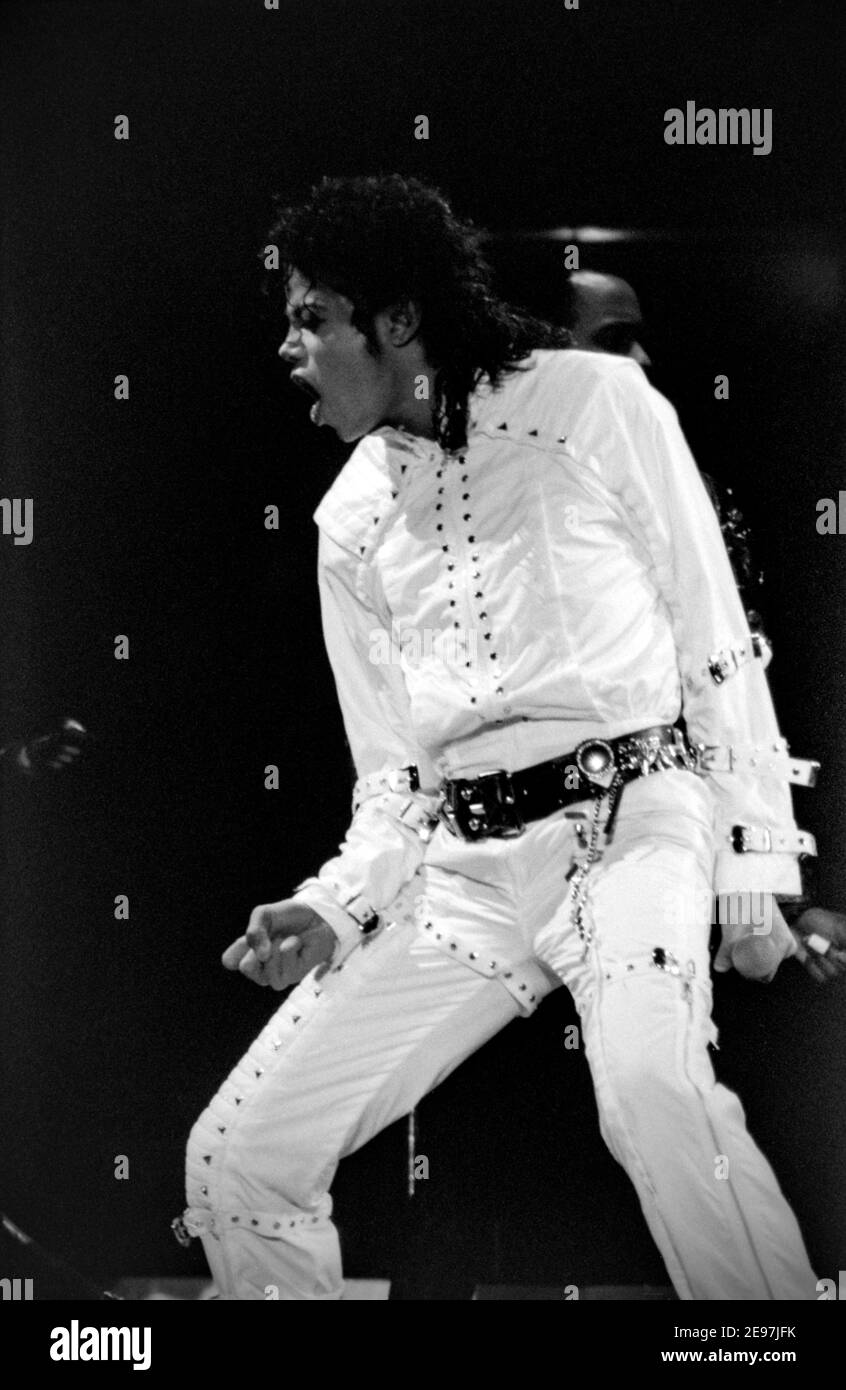 ROTTERDAM, THE NETHERLANDS - JUN 05,1988: Michael Jackson live on stage in Rotterdam during his ‘Bad world tour’. Stock Photo