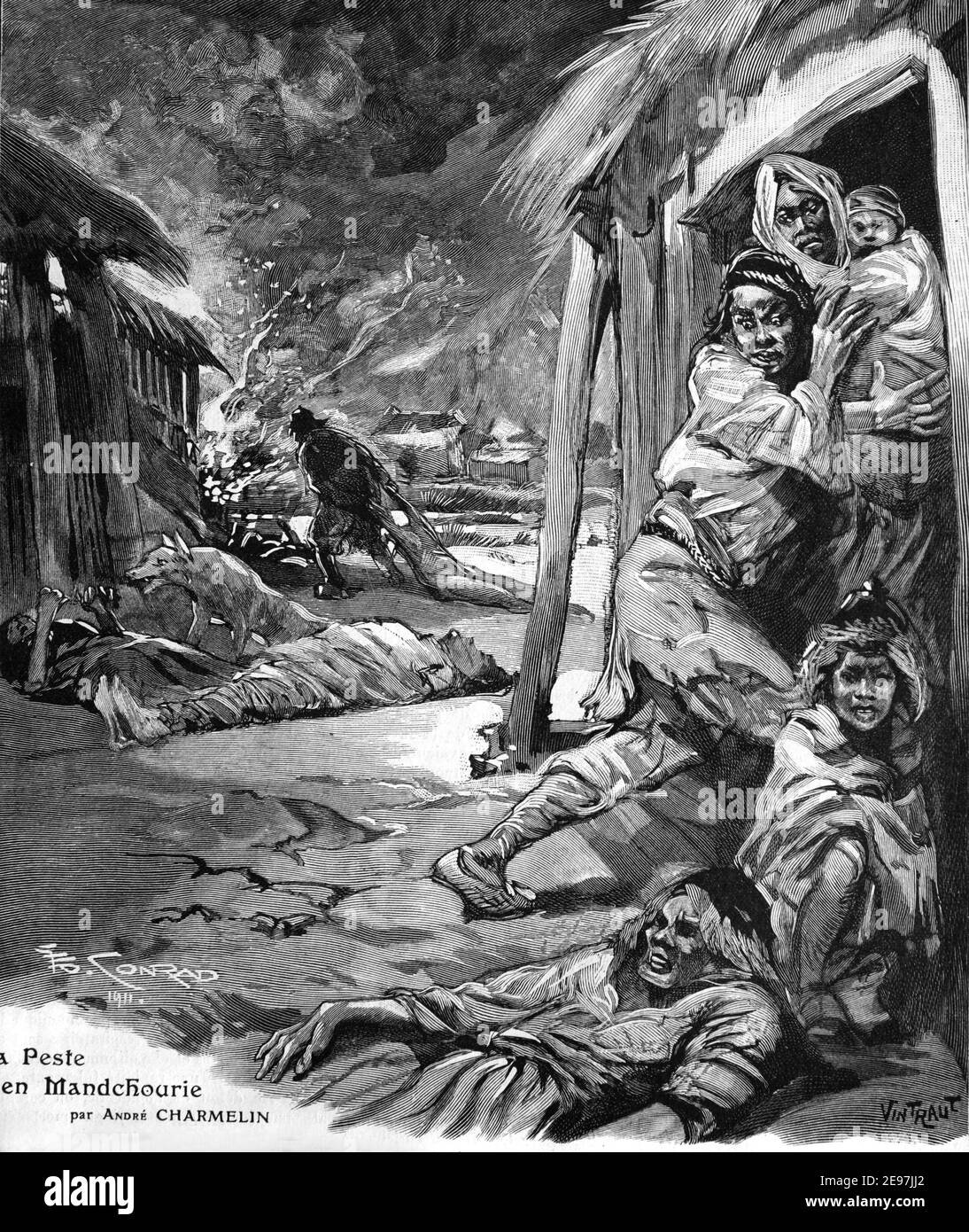 The Plague in Manchuria Russia & China 1911 Vintage Illustration or Engraving Stock Photo
