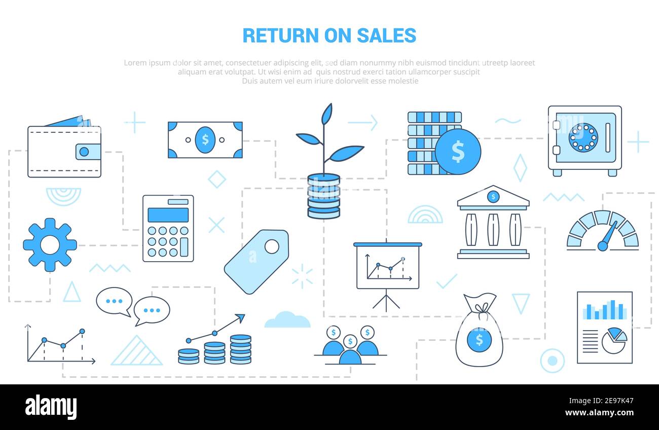ros return on sales concept with icon set template banner with modern