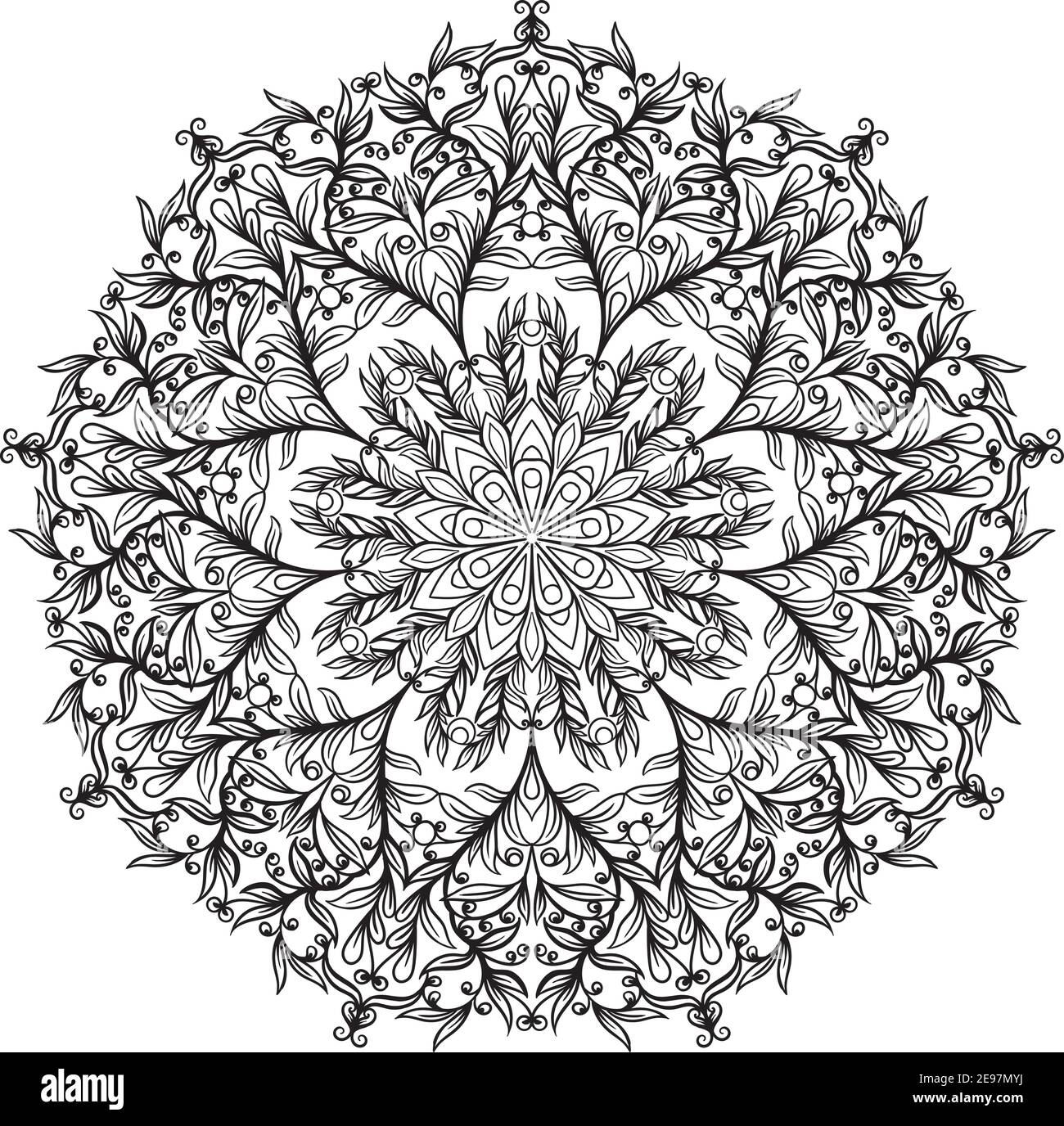 Floral mandala vector pattern. Floral circular ornament, black and ...