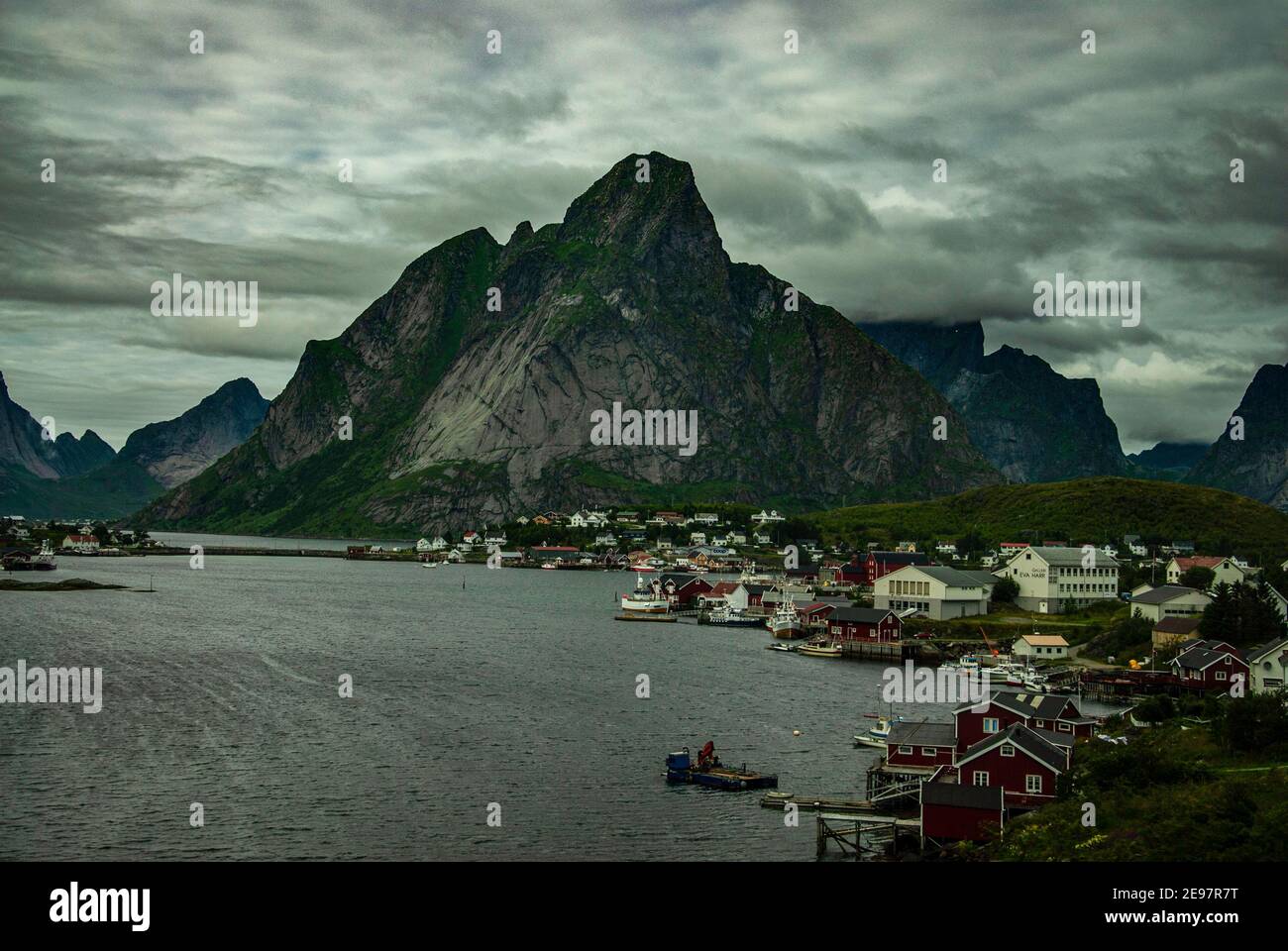 Hamnøy fishing village, Reinefjord fjord, Lofotens, Norway. Stock Photo