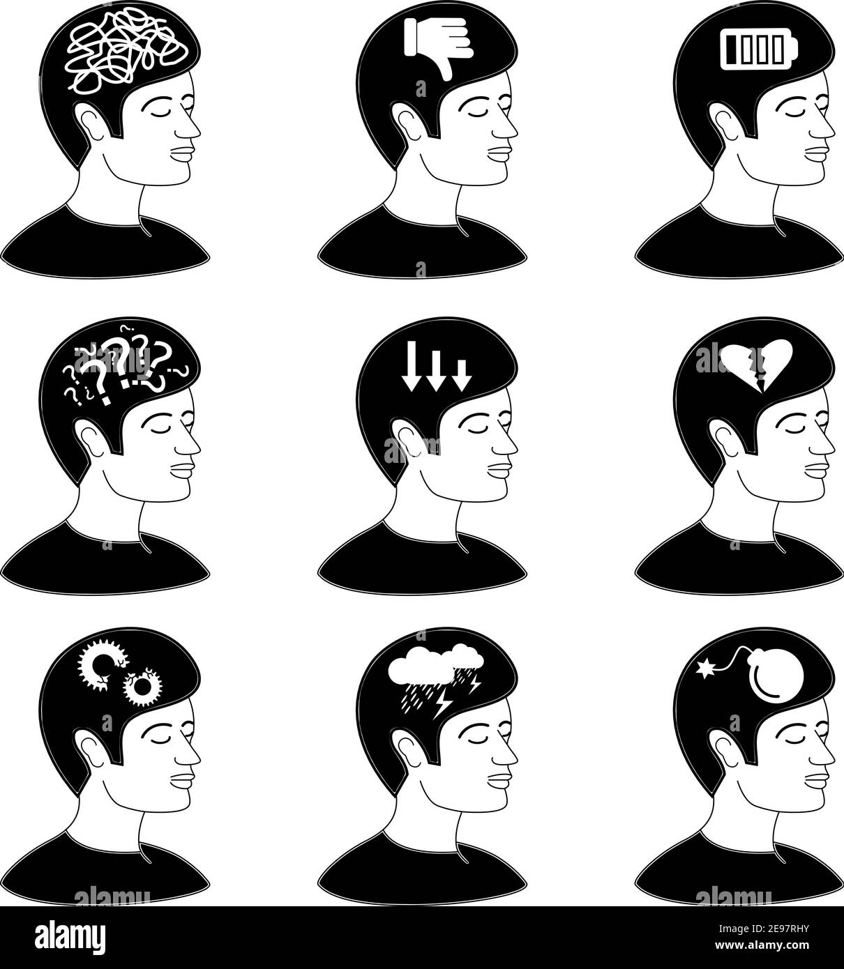 Collection of human mind issues icon concept depression confusion pessimism vector Stock Vector