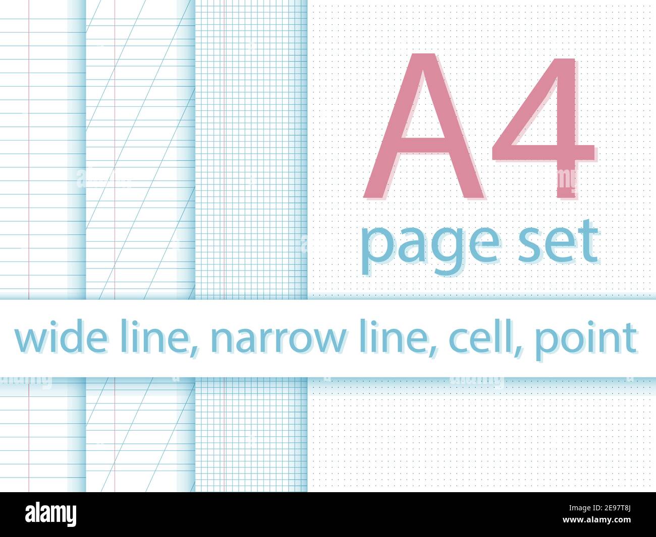 A4 page dots, lines, cell for notebook Stock Vector