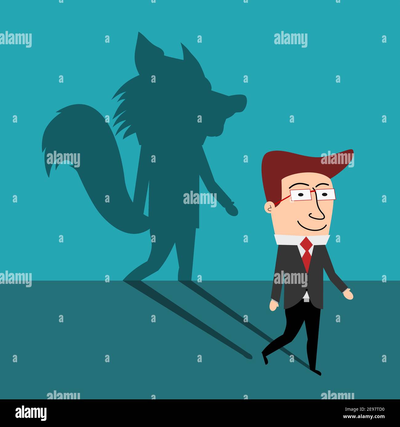 Businessman cartoon shadow wolf isolated vector Stock Vector