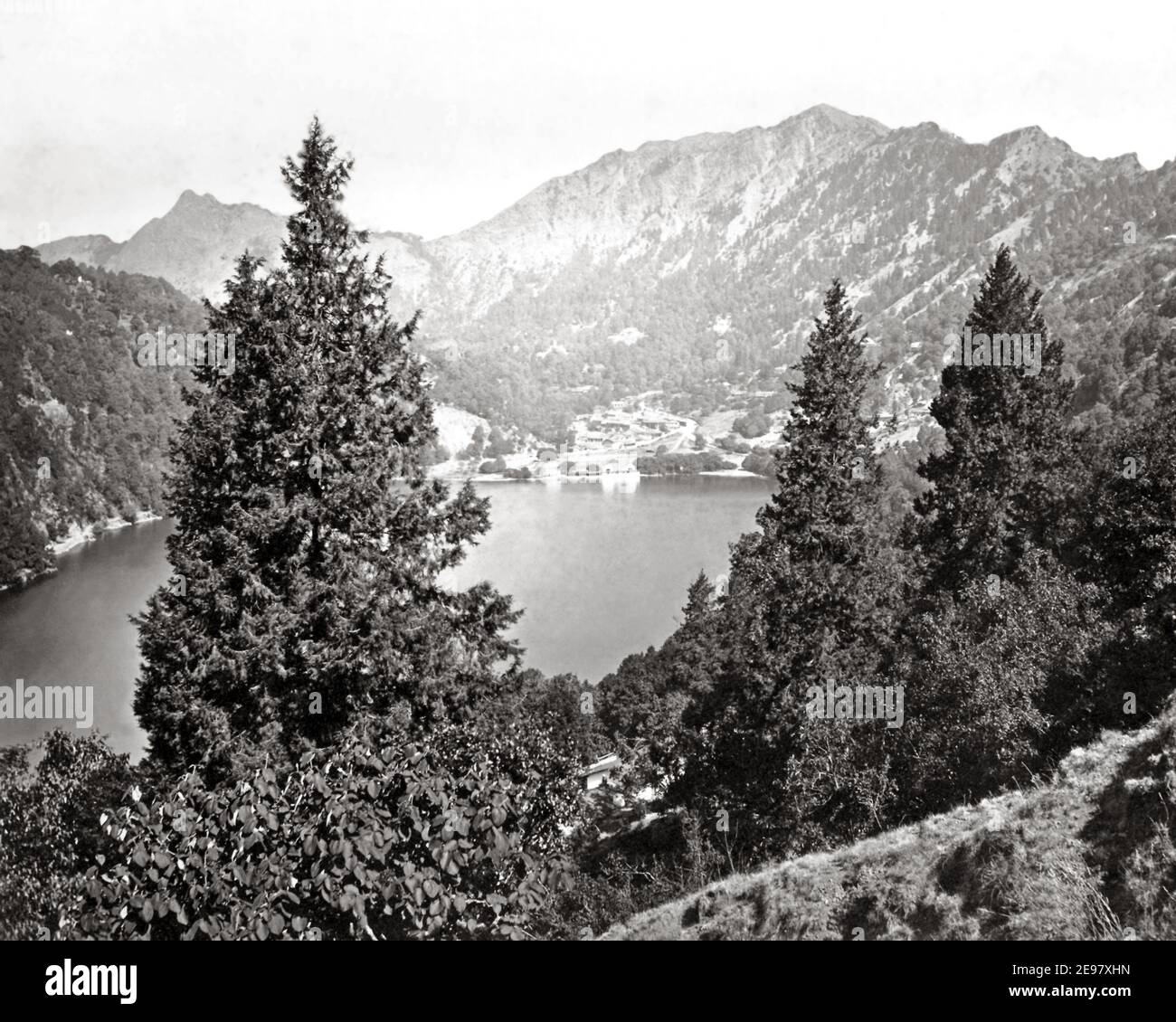 Late 19th century photograph - view of Nainital Lake, Kumaon region, India Stock Photo