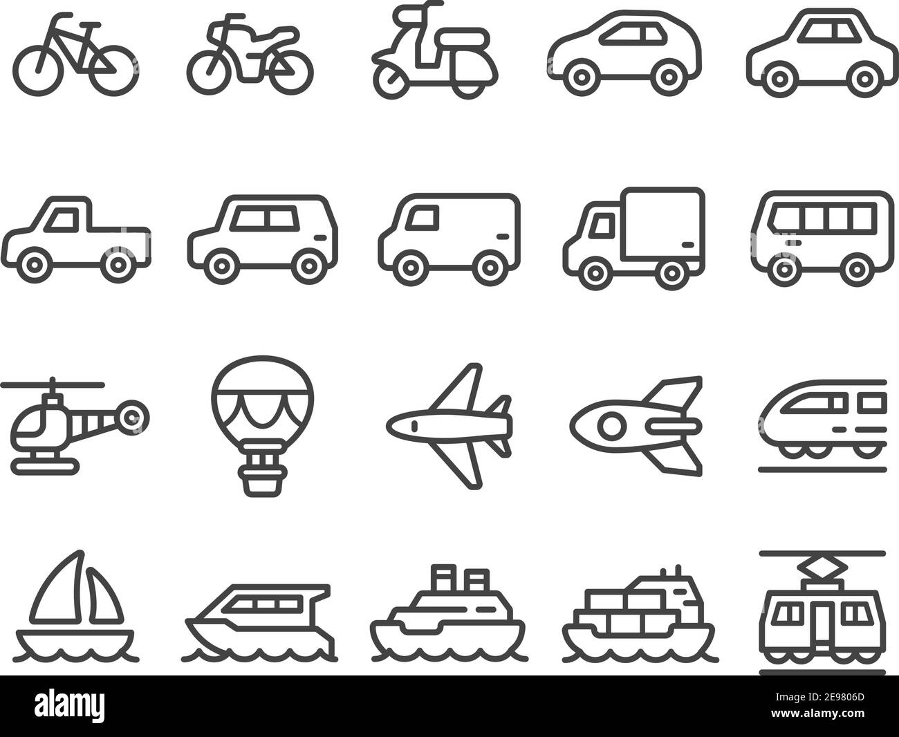 vehicle and transport thin line icon set,vector and illustration Stock Vector