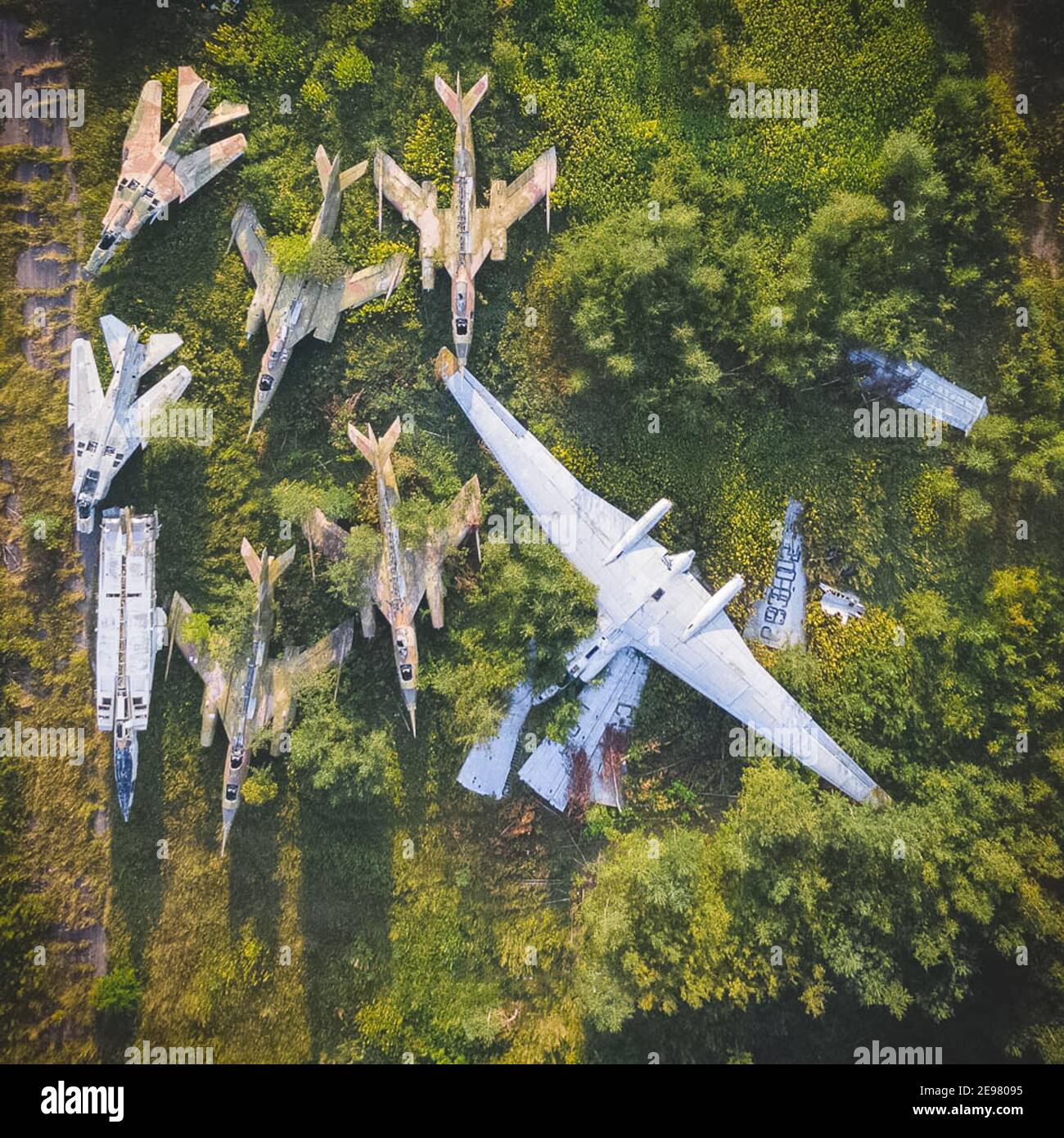 Abandoned warplanes. The old airfield. Abandoned warplanes. The old airfield. Stock Photo