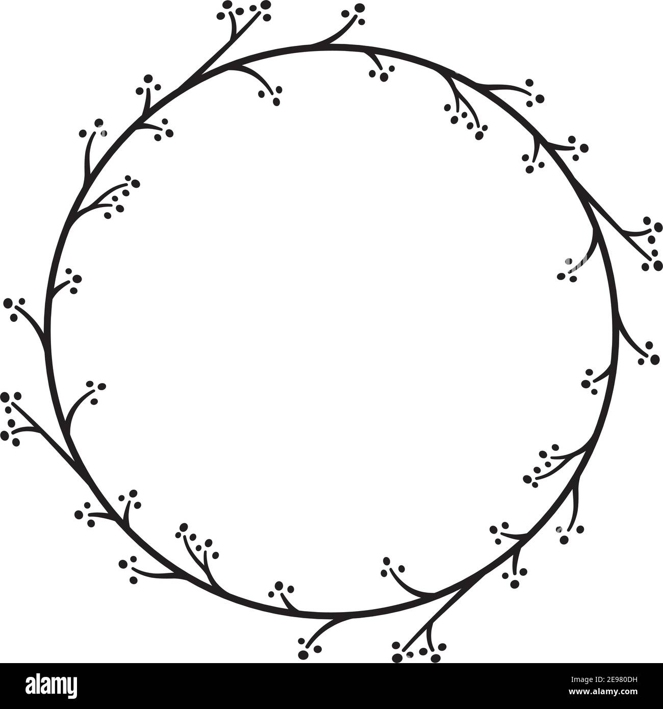 Vector illustration in black line on white background of a wreath in ...