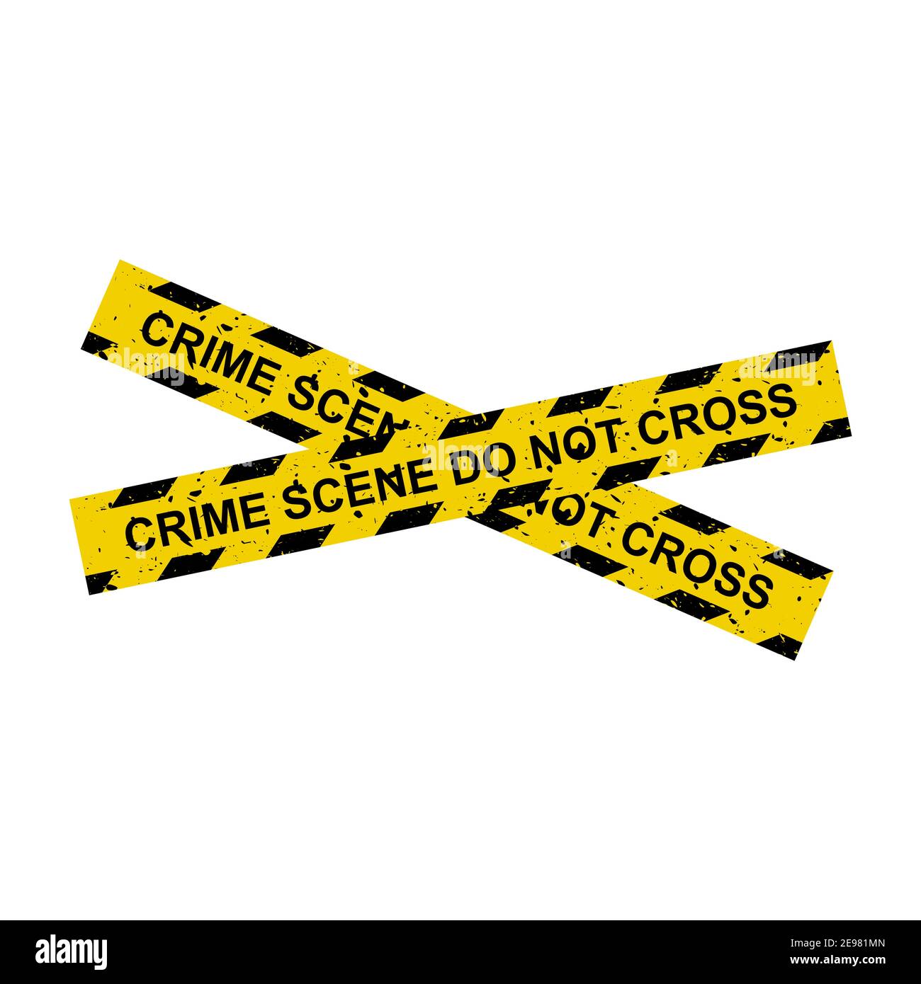 Crime scene tape. Crossed yellow lines with sign 'do not cross'. Forbidden area with restricted access symbol. Vector design isolated on white backgro Stock Vector