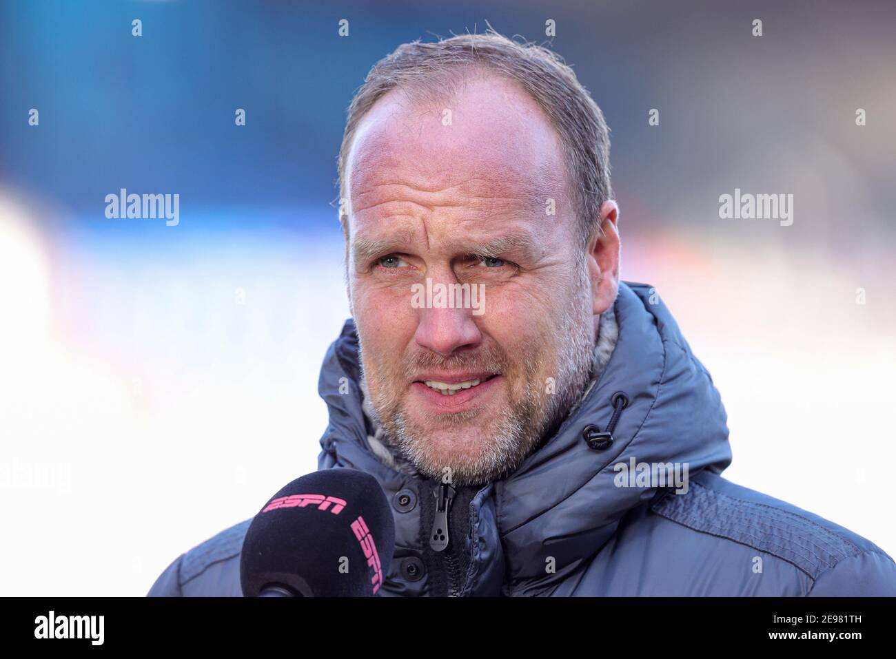 TILBURG, NETHERLANDS - JANUARY 31: (L-R): Head Coach Dick Lukkien of FC  Emmen during interview with ESPN during the Dutch Eredivisie match between  Wil Stock Photo - Alamy