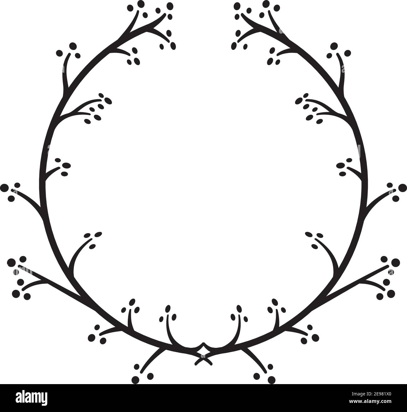 Vector illustration in black line on white background of a wreath in ...