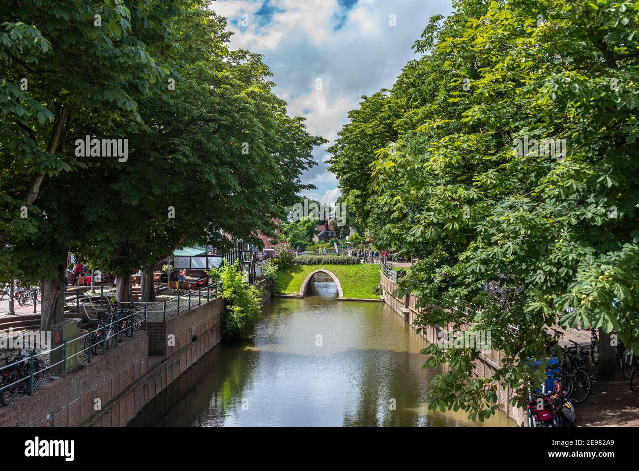 Cityscape at the new Greetsieler Sieltief, Greetsiel, Lower Saxony, Germany, Europe Stock Photo