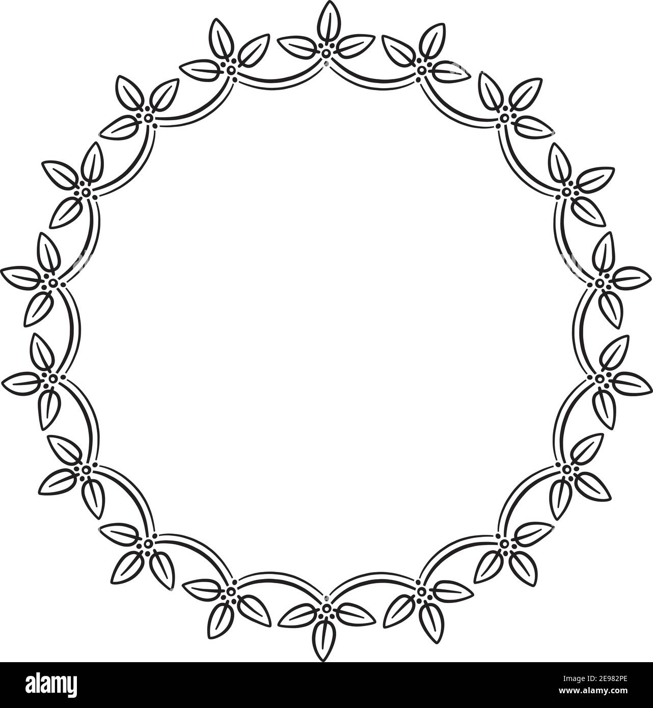 Vector illustration of a wreath of leaves in black line on white ...