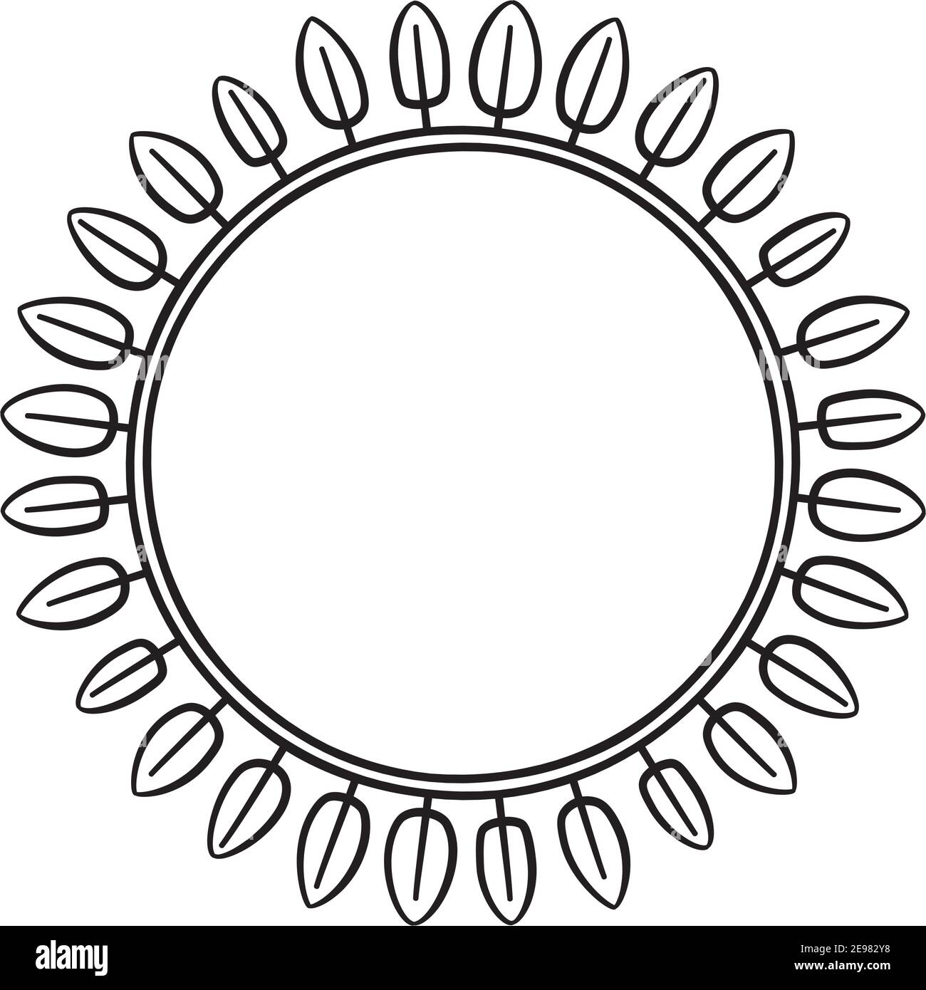 Vector illustration of a wreath of leaves in black line on white ...