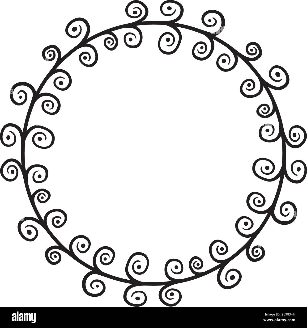 Vector illustration in black line on white background of a wreath in ...