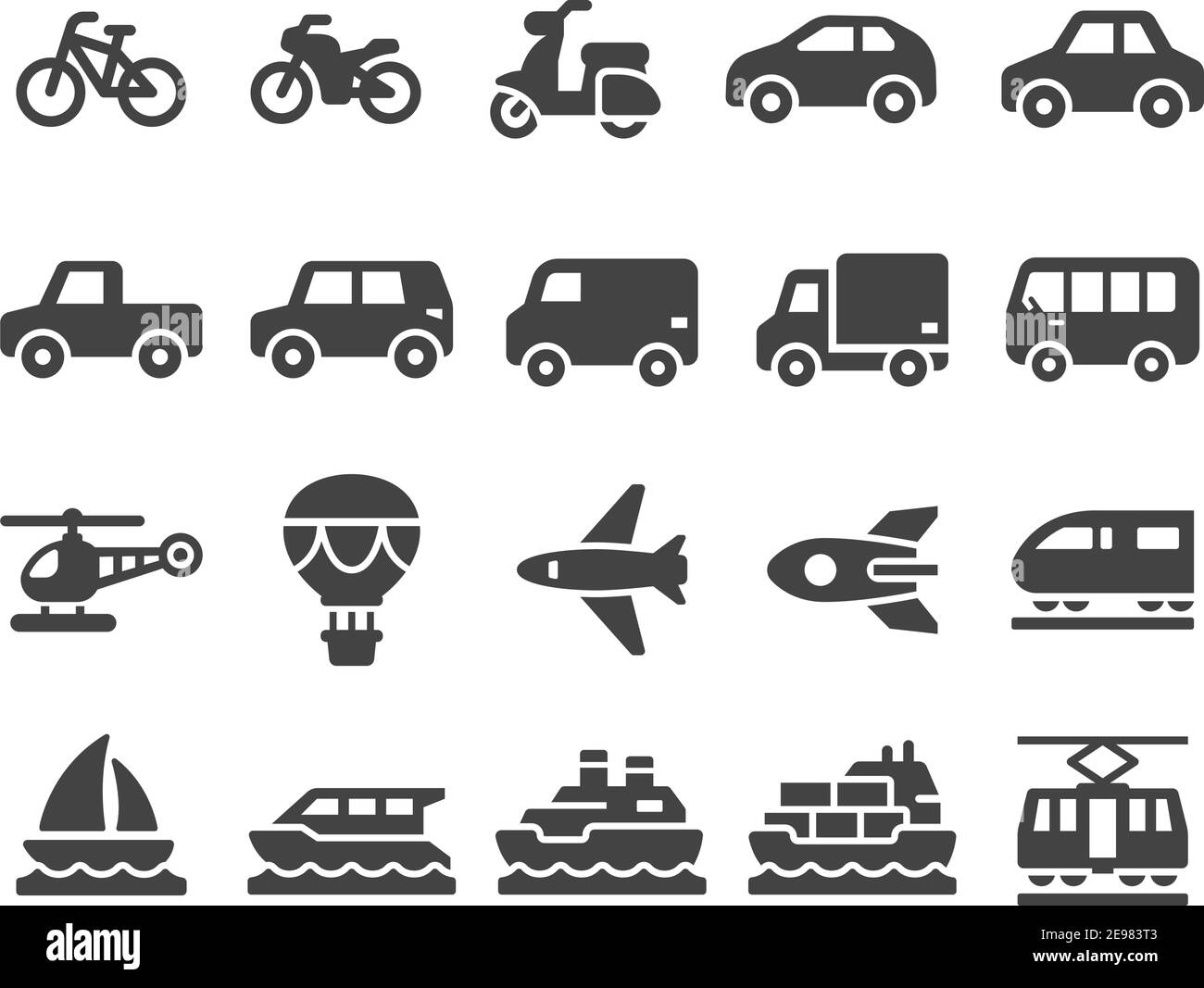 vehicle and transport icon set,solid and glyph style,vector and illustration Stock Vector