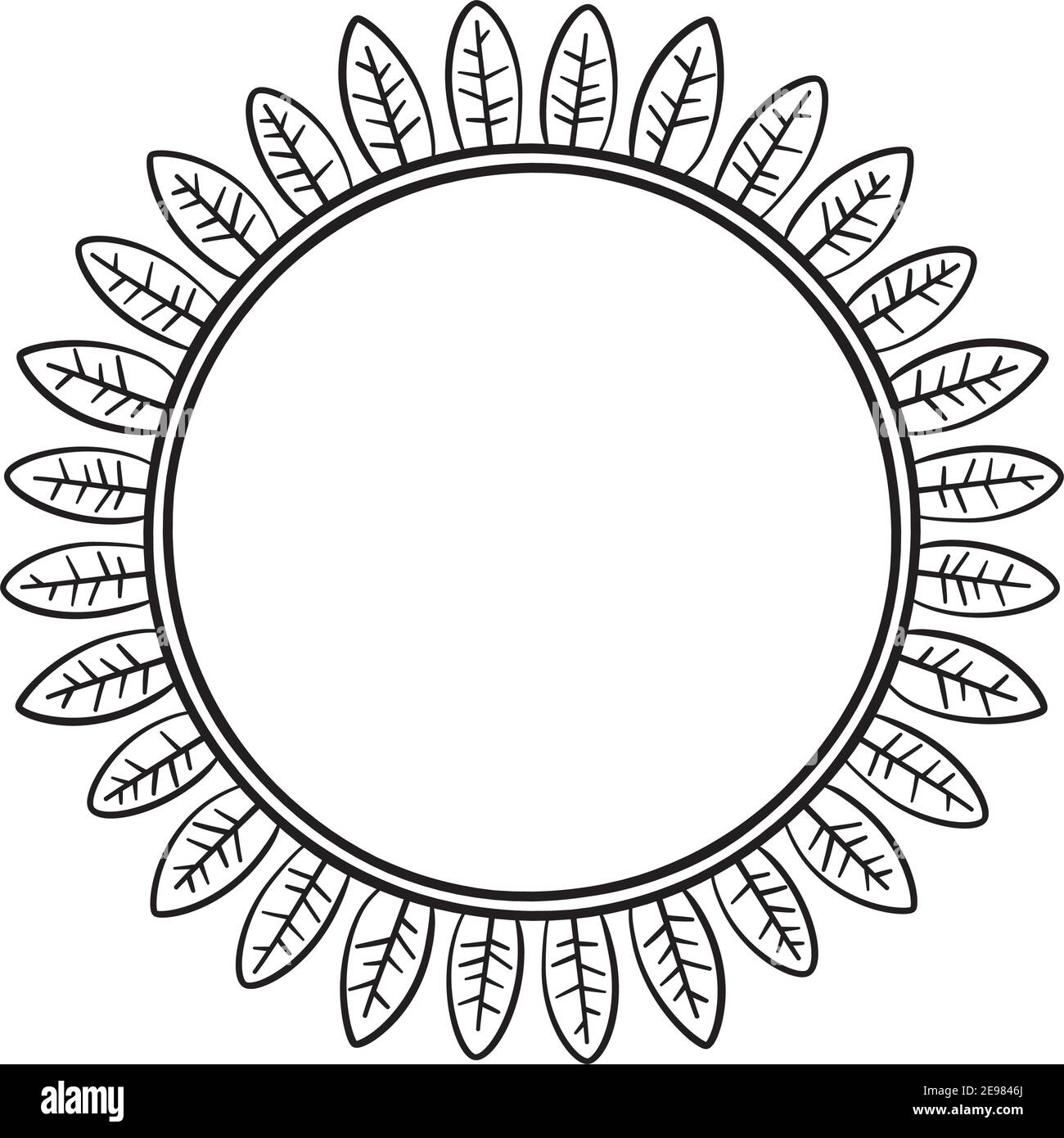Vector illustration of a wreath of leaves in black line on white ...