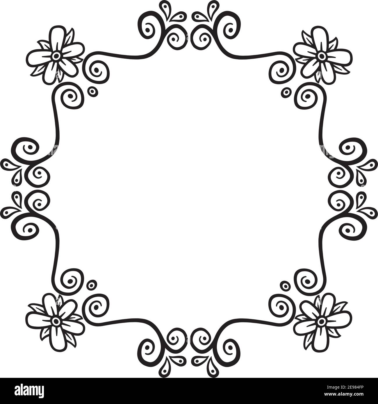 Vector illustration of a floral wreath in black line on white ...