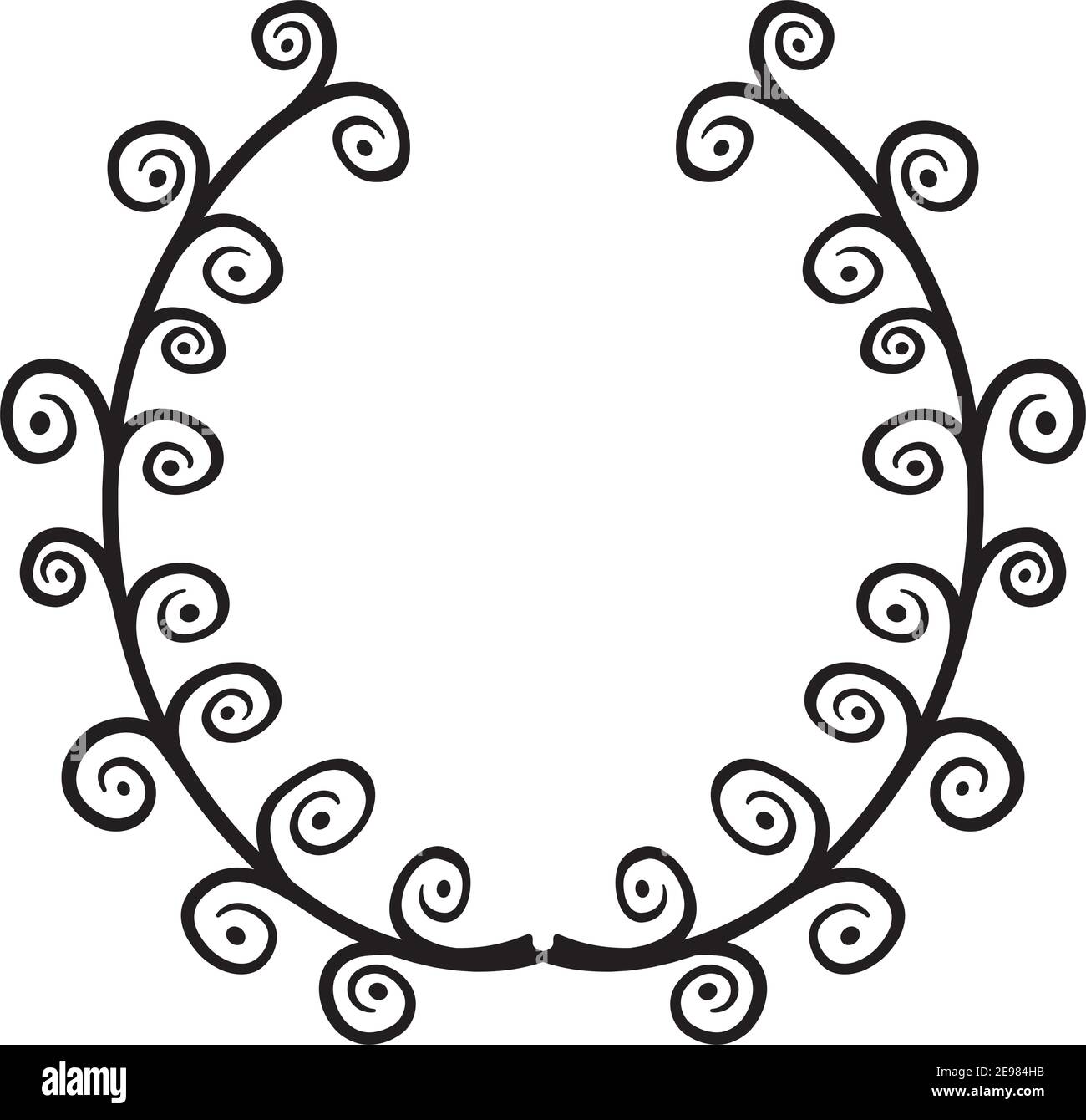 Vector illustration in black line on white background of a wreath in ...