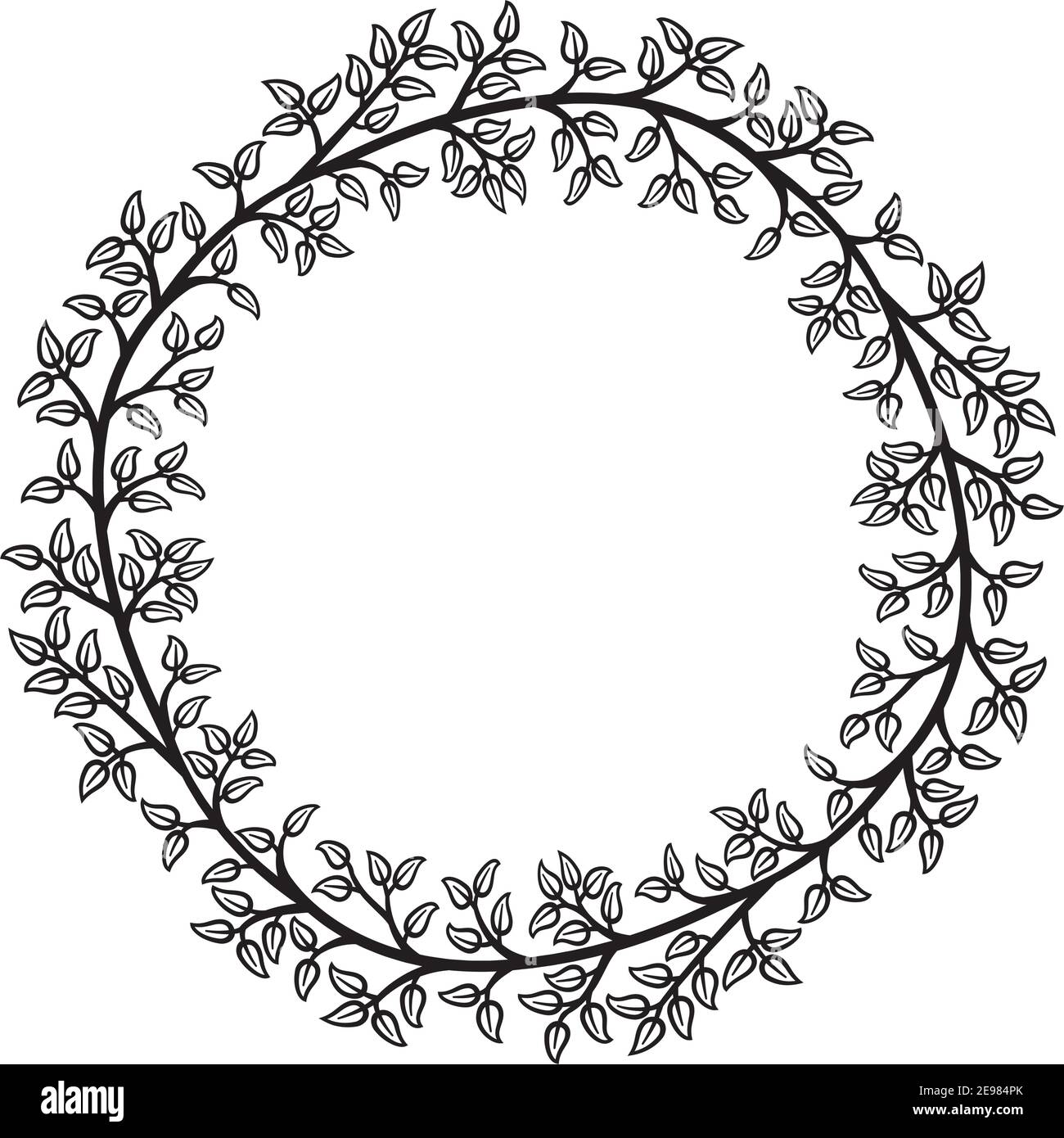 Vector illustration of a wreath of leaves in black line on white ...