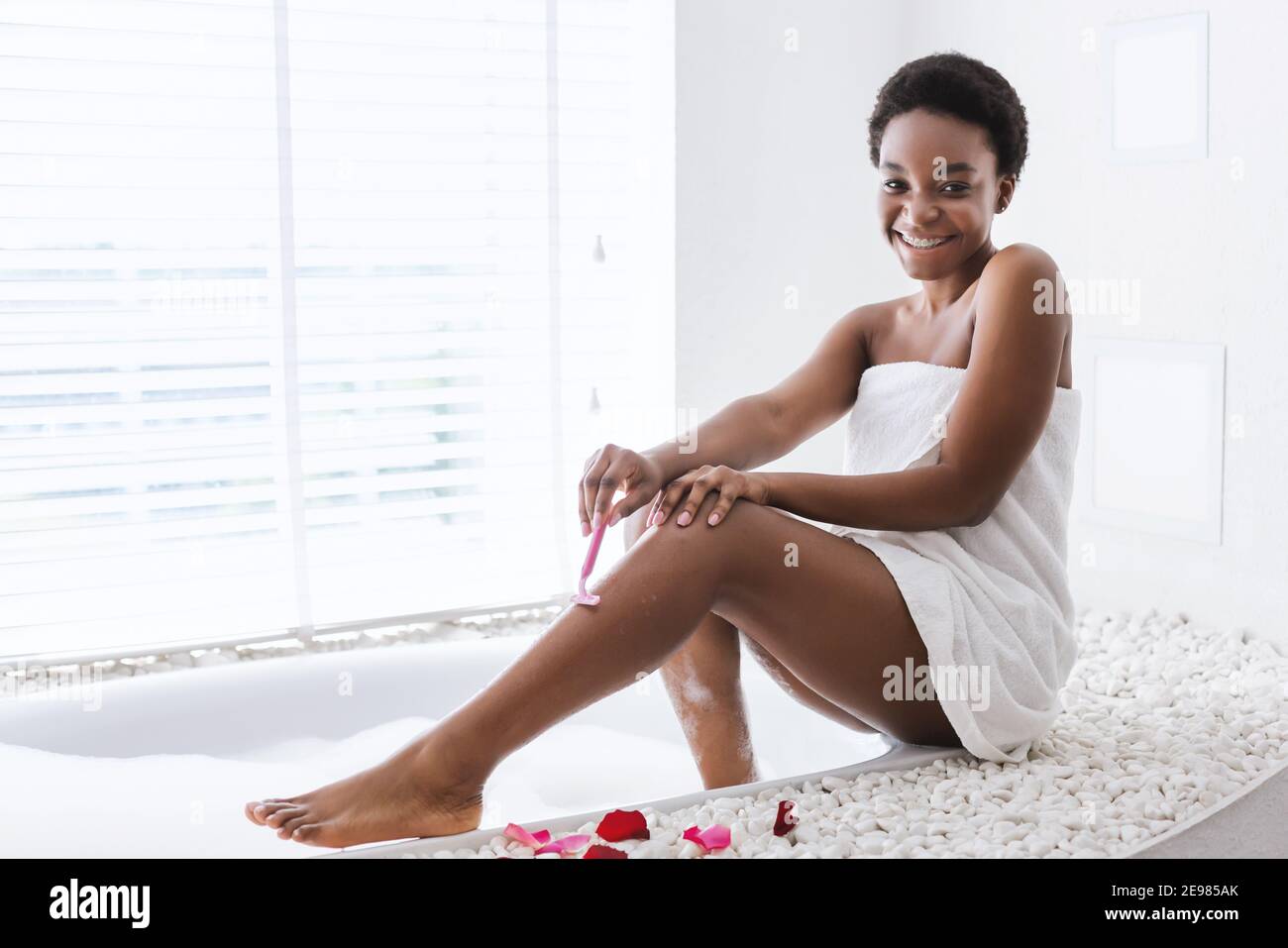 Depilation at home, spa care and beauty day Stock Photo