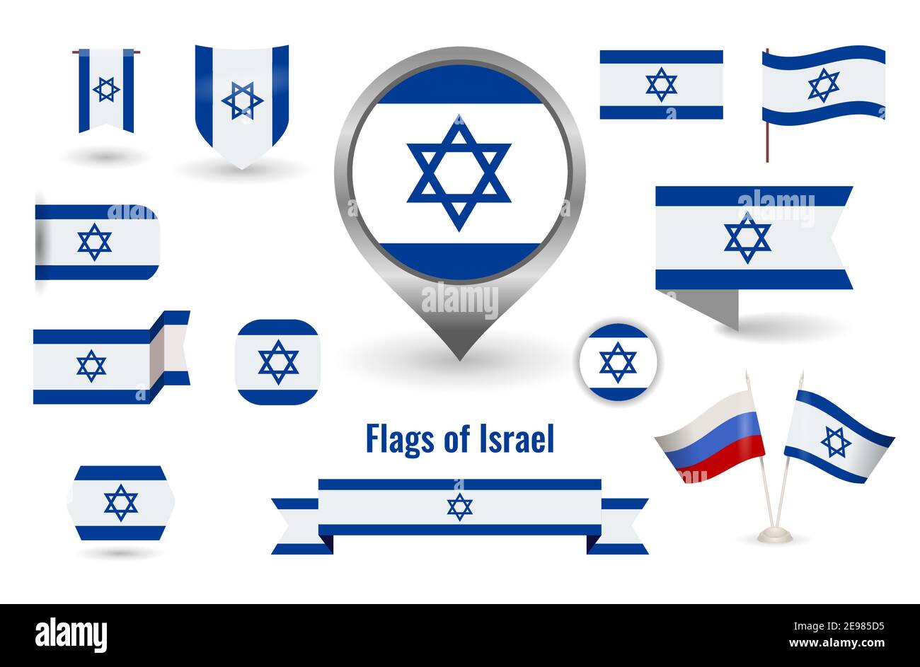 Flag of Israeli. Circle and square and round israeli flag. Big set of icons and symbols. Collection of different flags of horizontal and vertical. vec Stock Vector