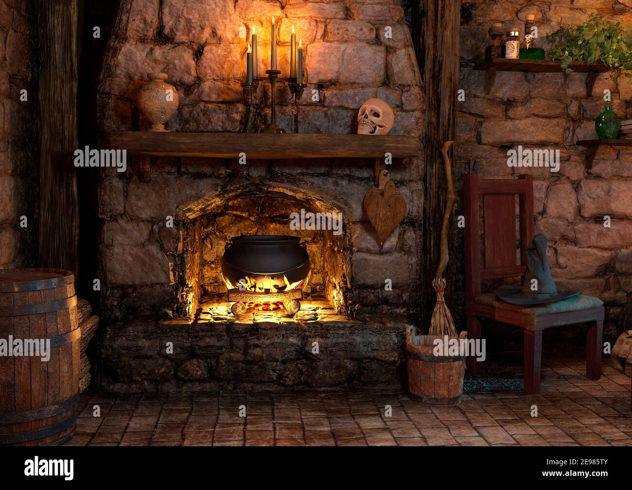 Fantasy Interior of a Medieval Bedroom with Traditional Decorations and a  Cozy Fireplace . Stock Illustration - Illustration of shield, fairy:  207055818
