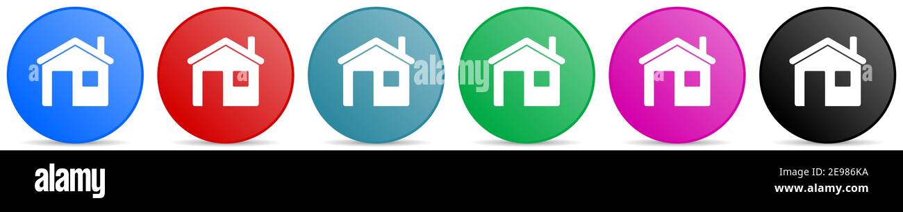 House, home vector icons, set of circle gradient buttons in 6 colors ...