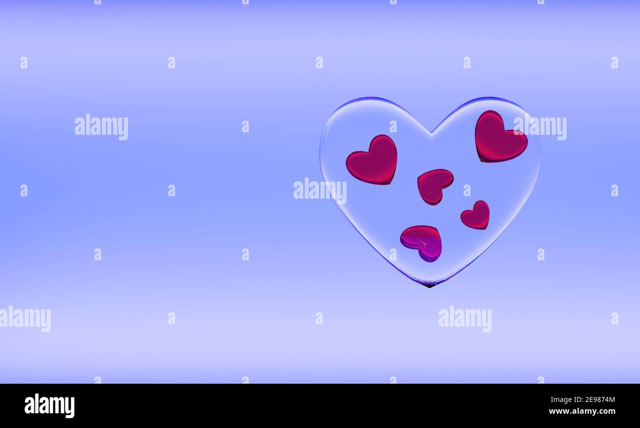 3D render of a transparent heart made of glass on in soft blue tones ...