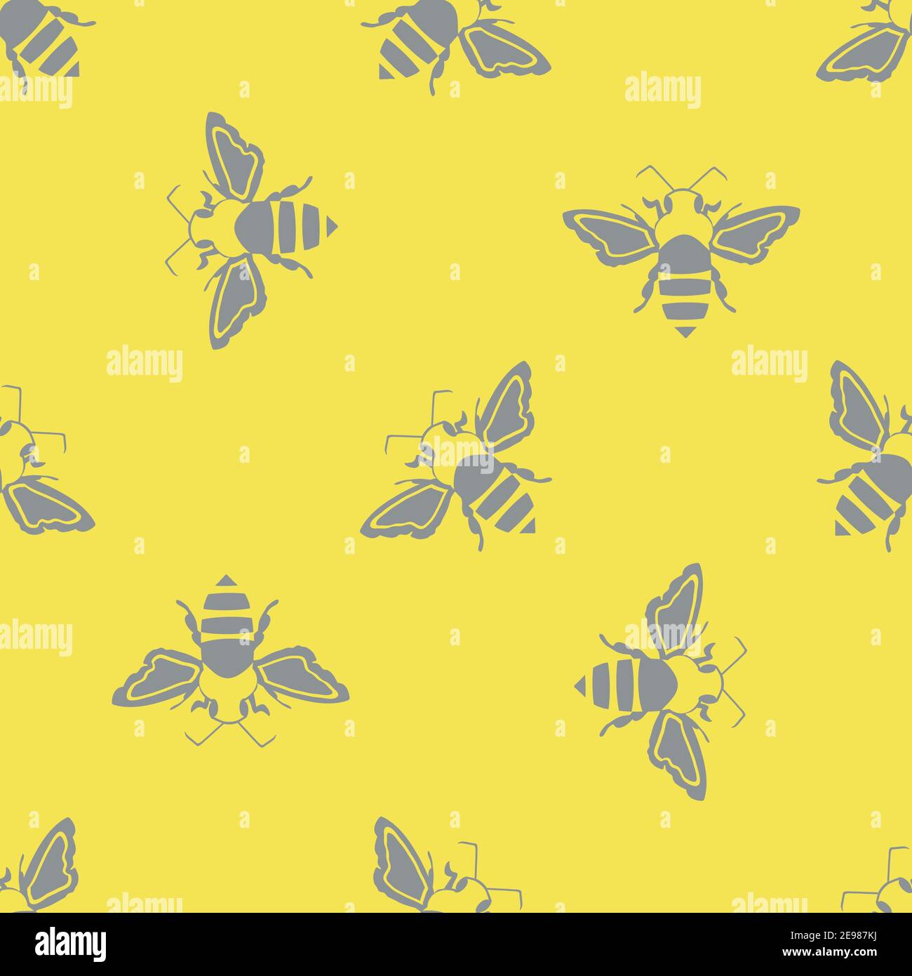 Honey bee vector seamless pattern background. Grey silhouette stencil ...