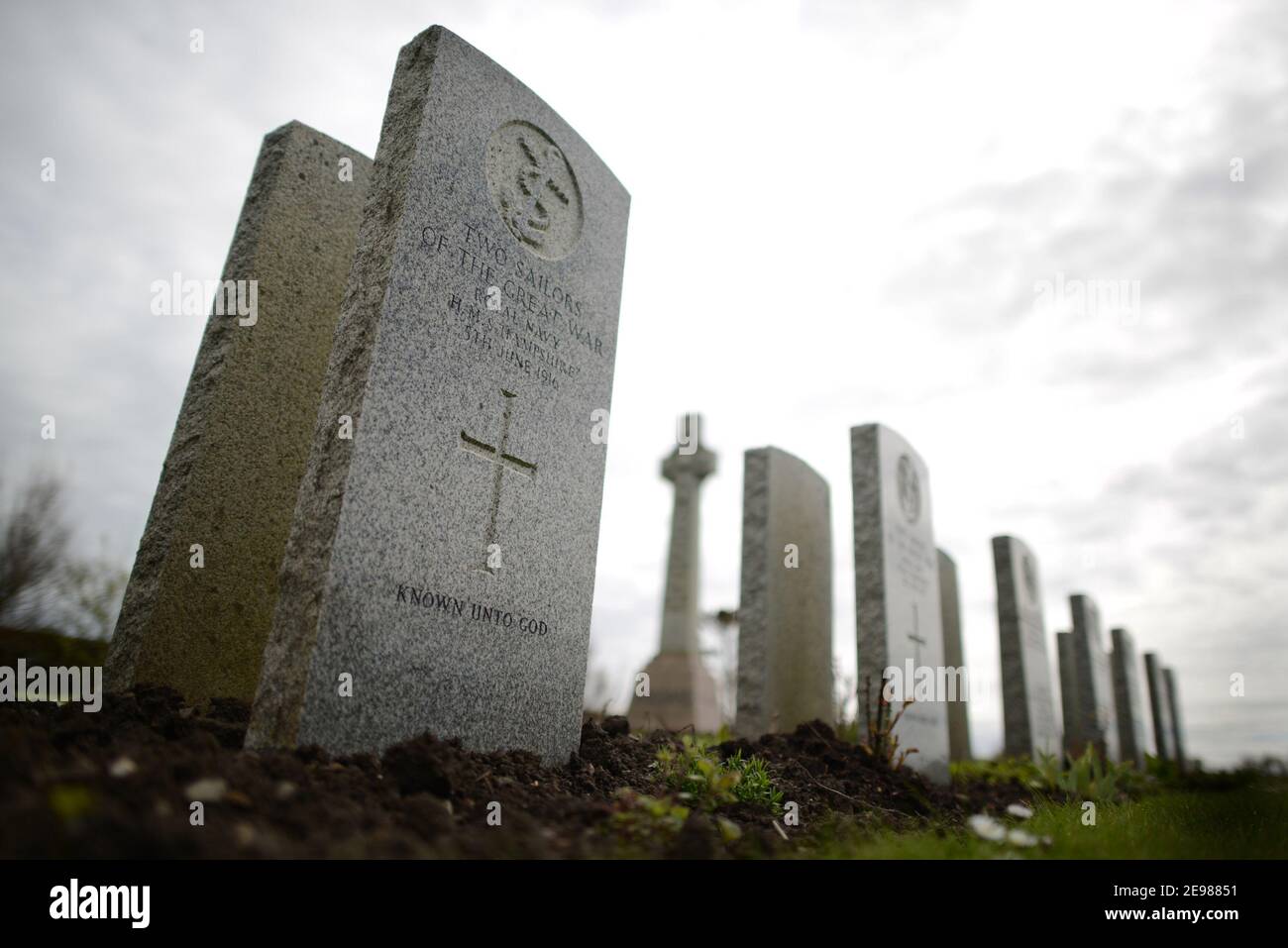 Graves of 13 German sailors at the Lyness Naval cemetery who died in the Grand Scuttle,Orkney Islands, Scotland .The Orkney Islands North of Scotland Stock Photo