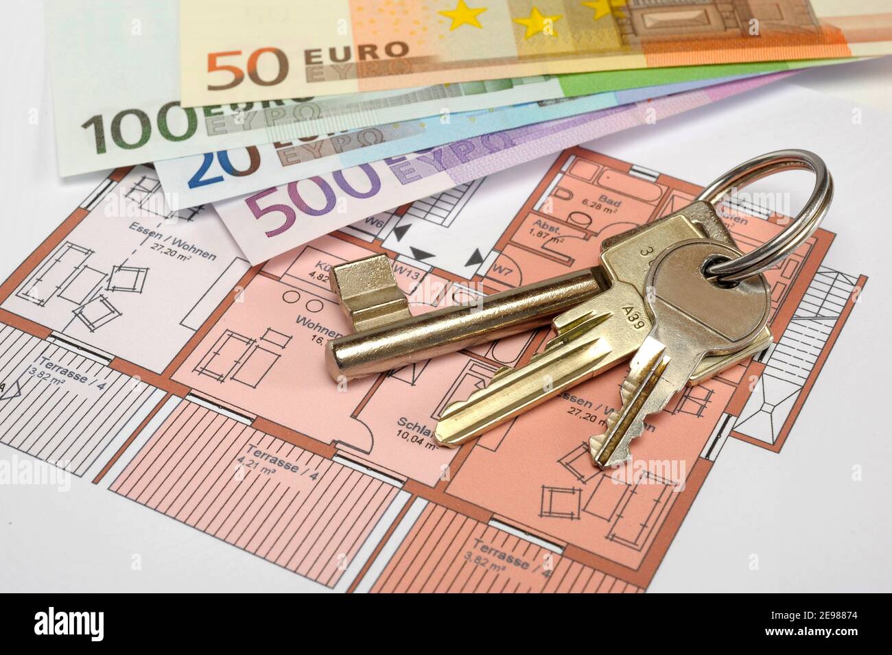 architectural blueprint plan with house key Stock Photo