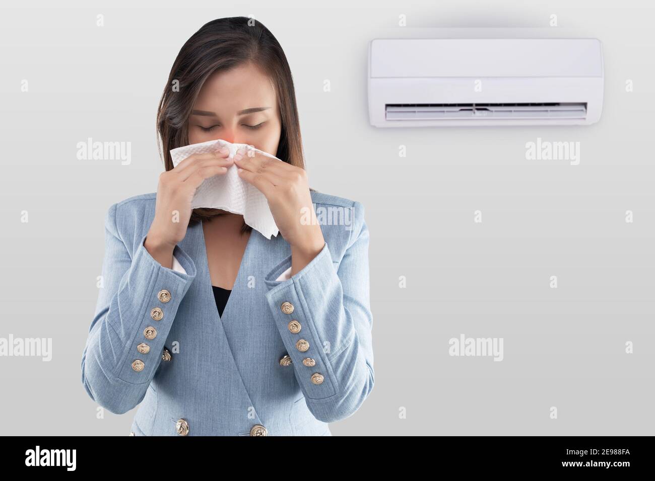 Asian woman are closing her nose because musty smell from the air