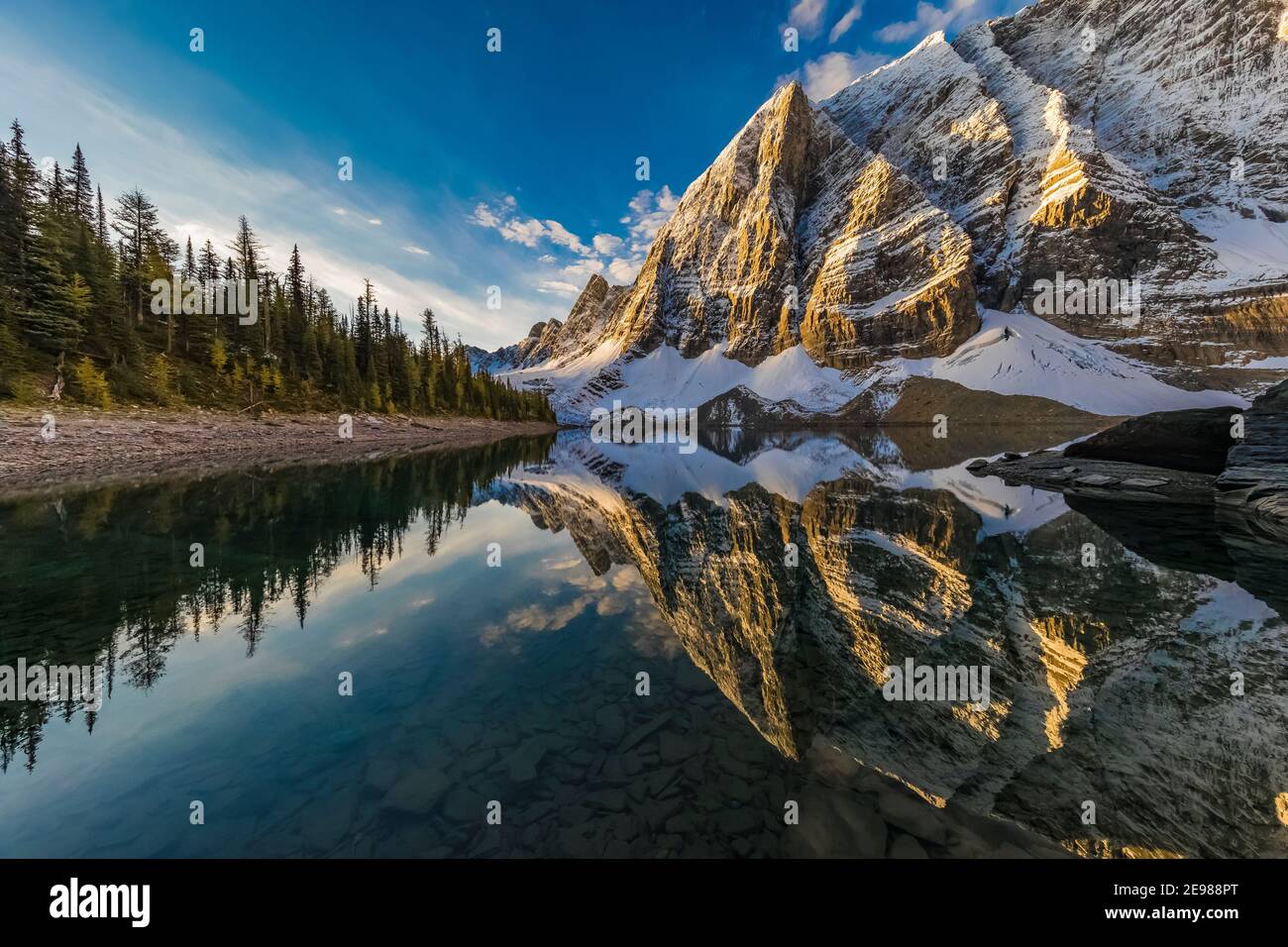 Floe Peak in morning light rising above Floe Lake in Kootenay National Park in the Canadian Rockies British Columbia Canada Stock Photo Alamy