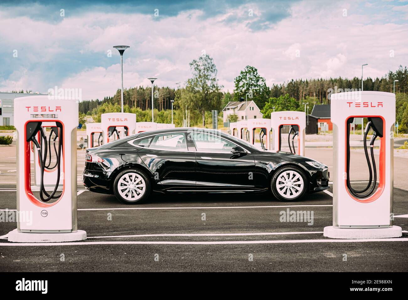 Tesla Model S 100d Car Parked At Charging Station Stock Photo - Alamy