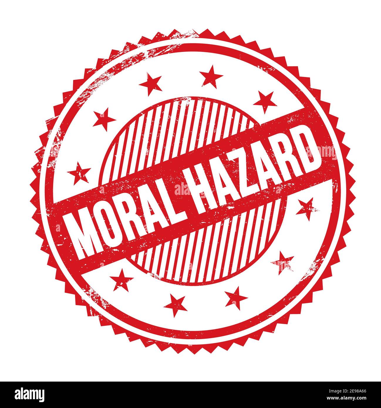 MORAL HAZARD text written on red grungy zig zag borders round stamp. Stock Photo