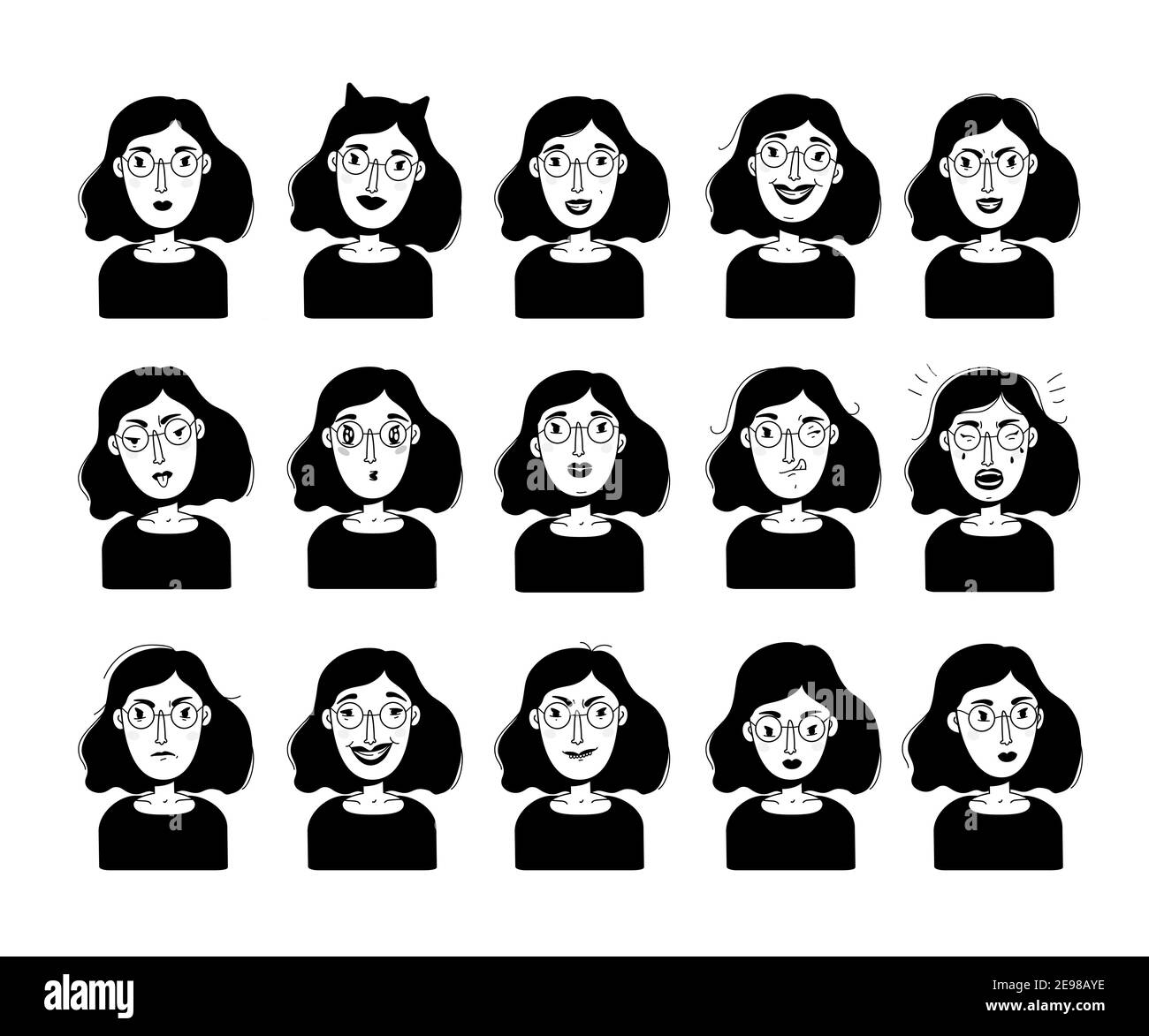 Premium Vector  Female face expression doodle funny cute emotion