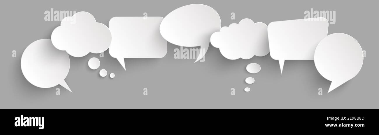 illustration of seven speech bubbles with shadow looking like stickers ...