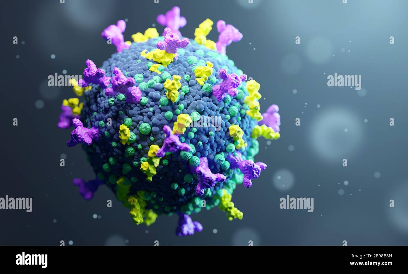 A mutating Virus that causes Coronavirus COVID-19. A virus with changing protein spikes. 3D illustration render. Stock Photo